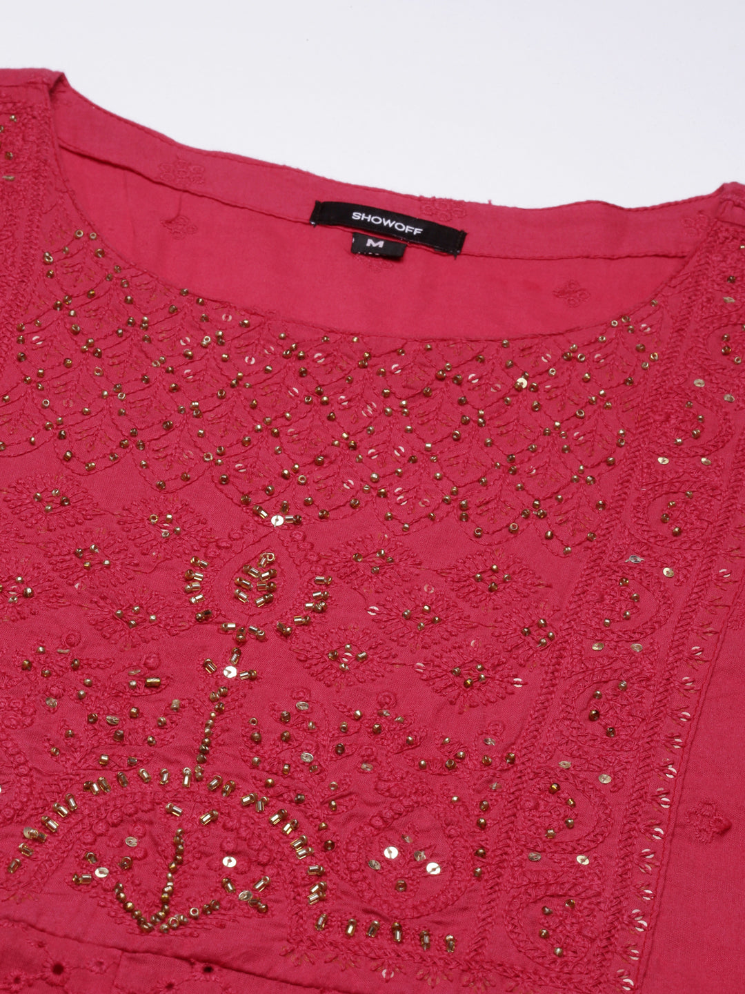 Women's Fuchsia Ethnic Motifs Anarkali Beads And Stones Kurta Set With Dupatta