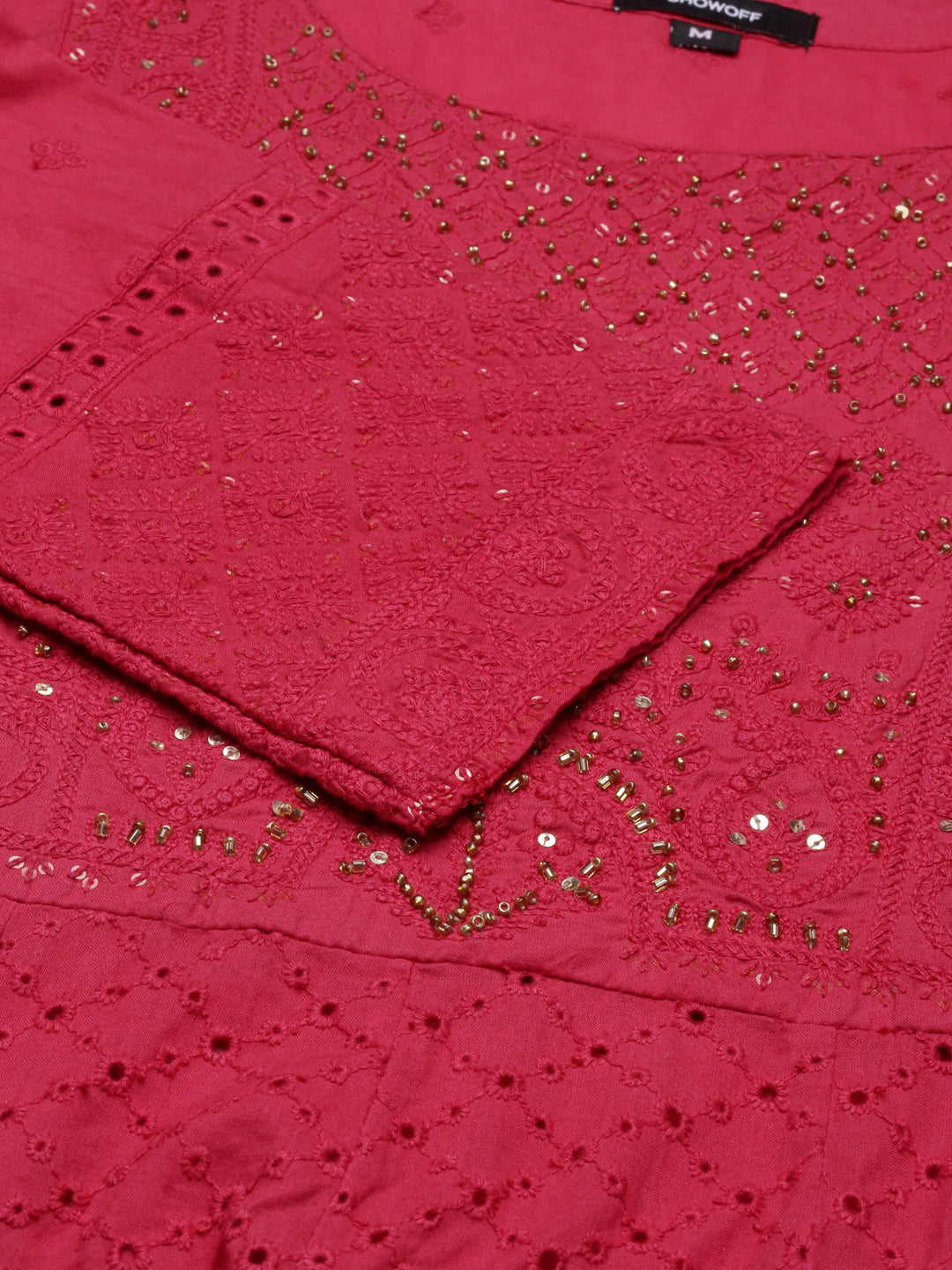 Women's Fuchsia Ethnic Motifs Anarkali Beads And Stones Kurta Set With Dupatta