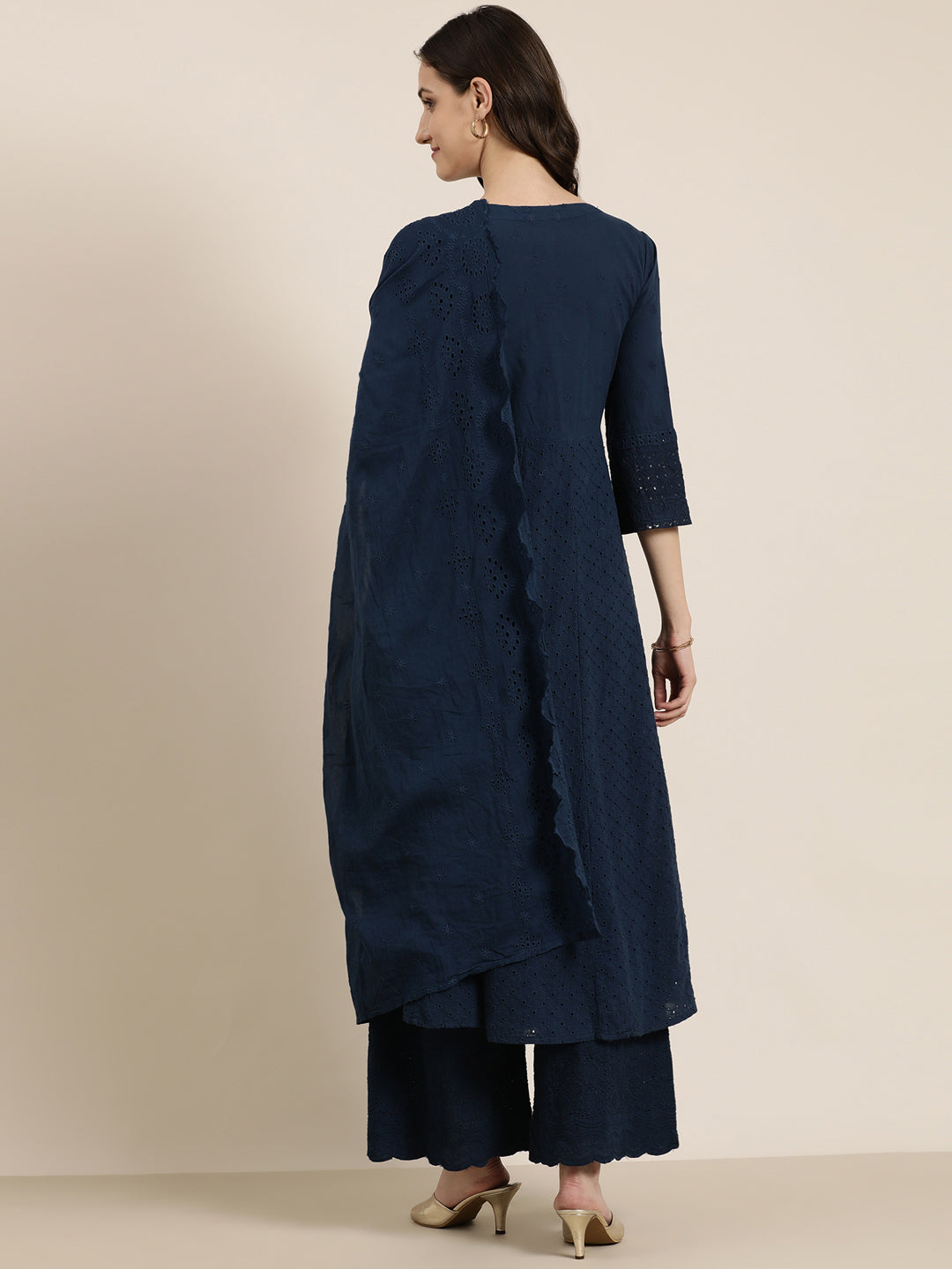 Women Navy Blue Solid Kurta Set