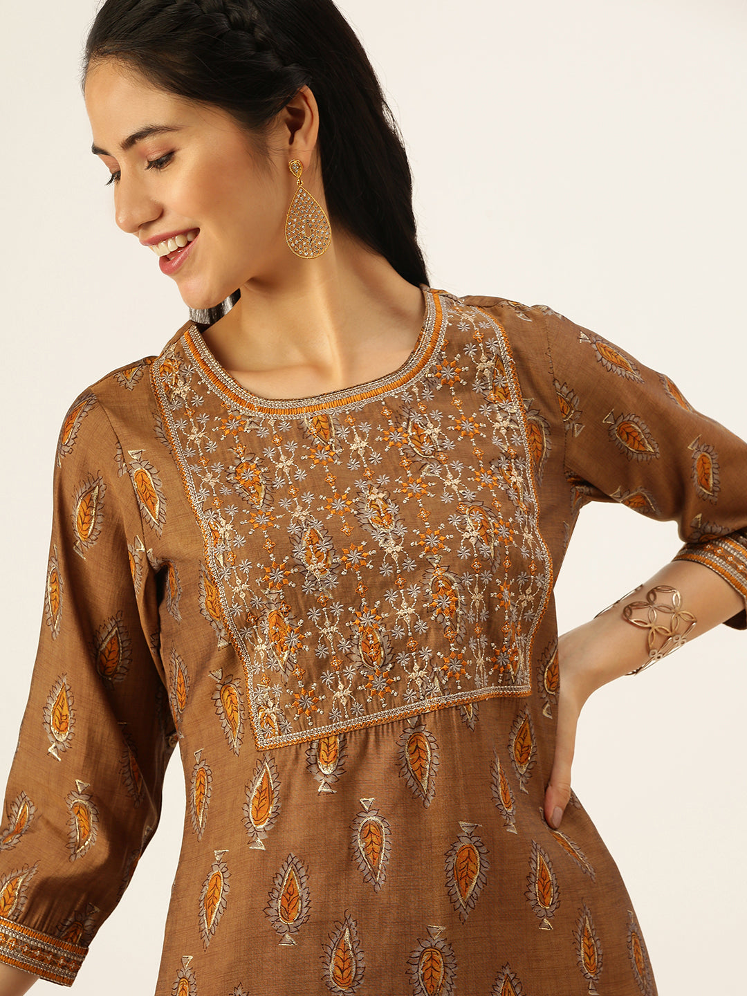 Women's Brown Printed Kurta Sets