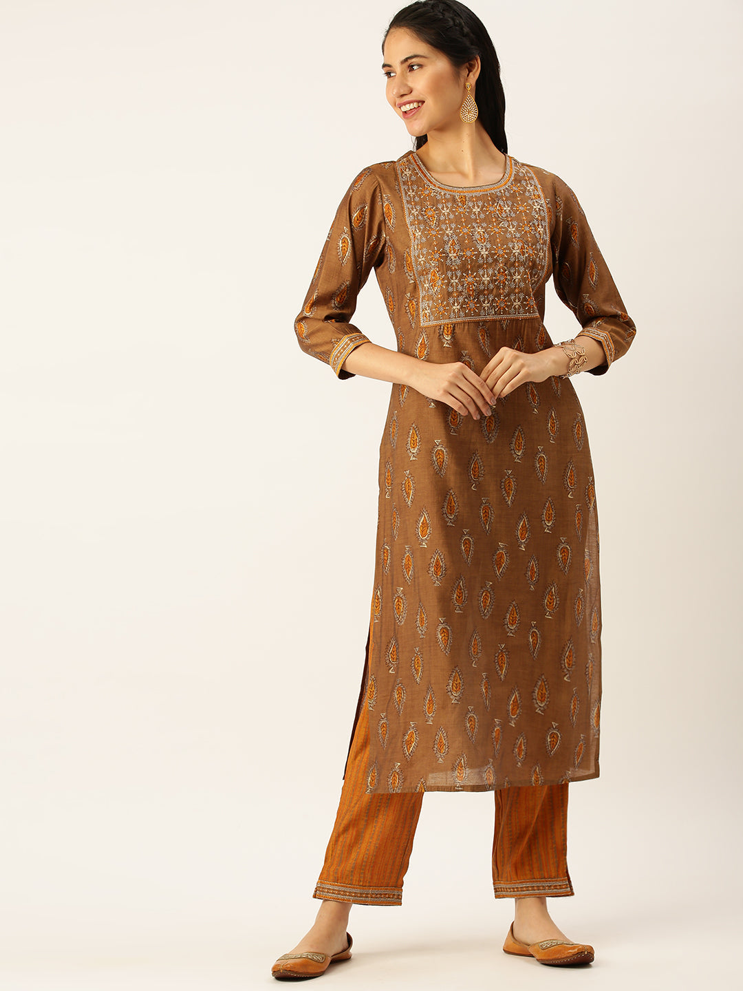 Women's Brown Printed Kurta Sets