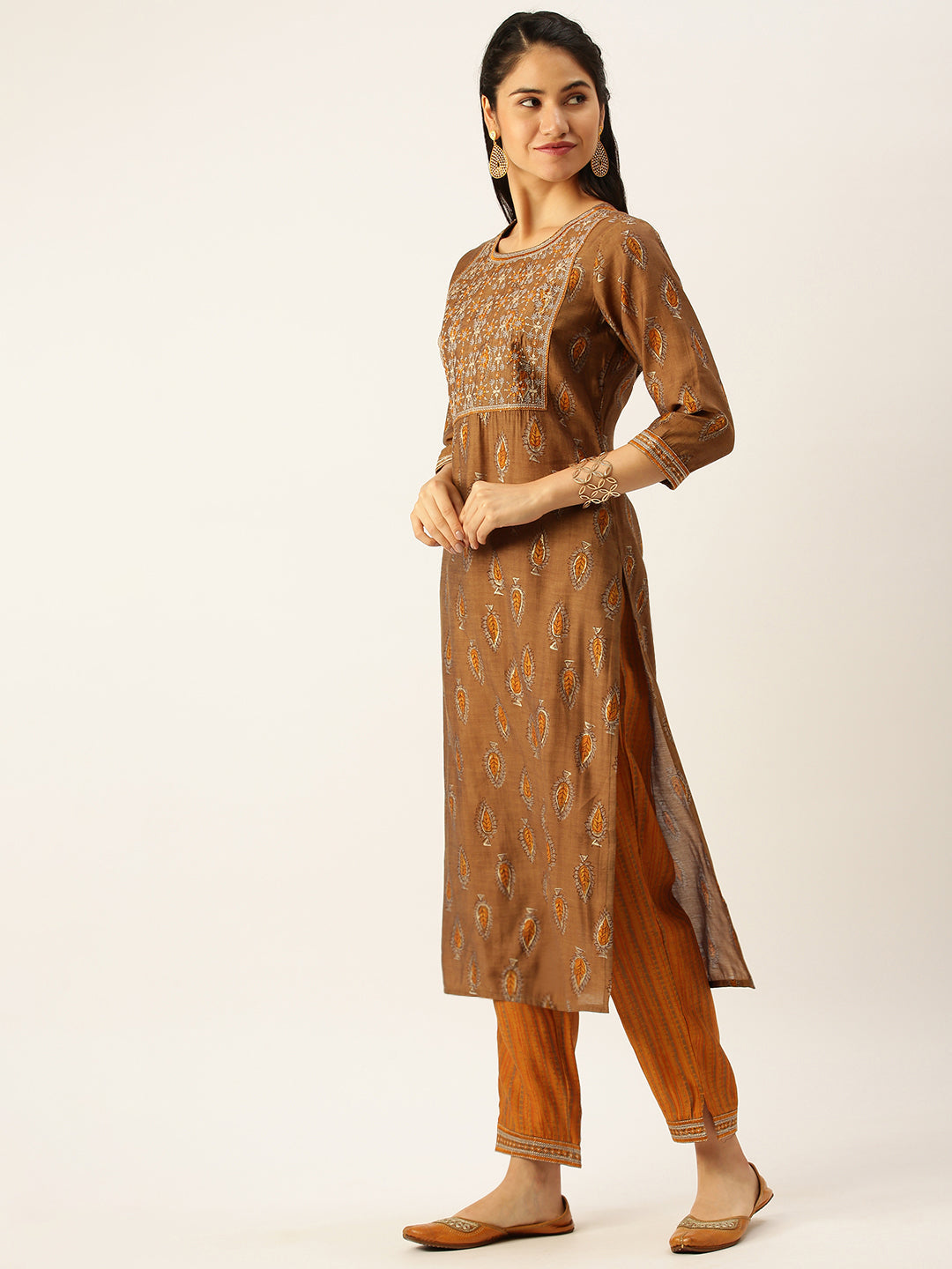 Women's Brown Printed Kurta Sets