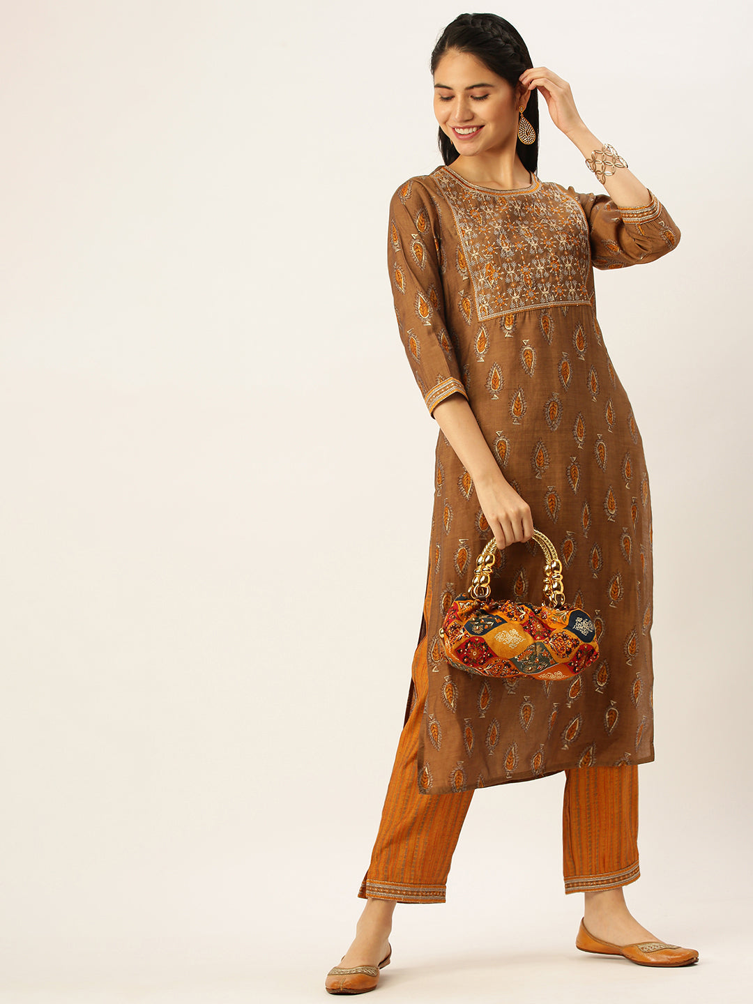 Women's Brown Printed Kurta Sets