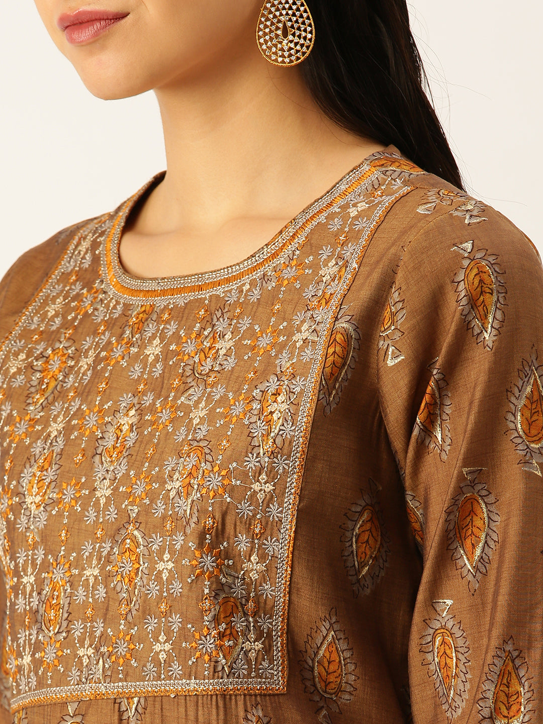 Women's Brown Printed Kurta Sets