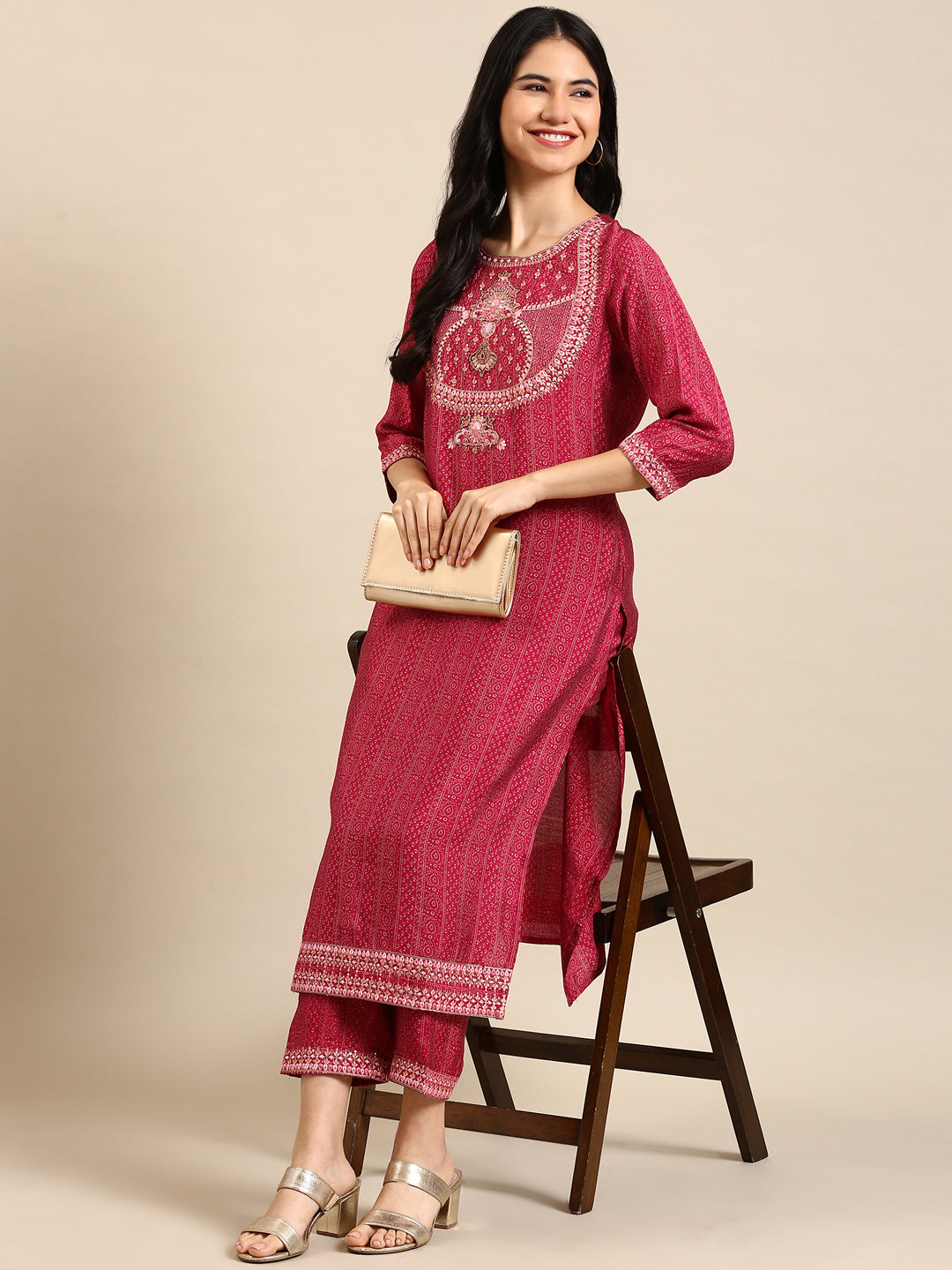 Women's Pink Printed Kurta Set