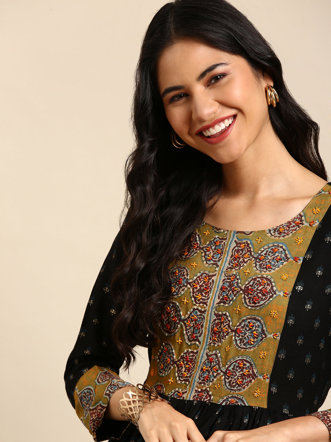 Women's Black Printed Anarkali Kurta