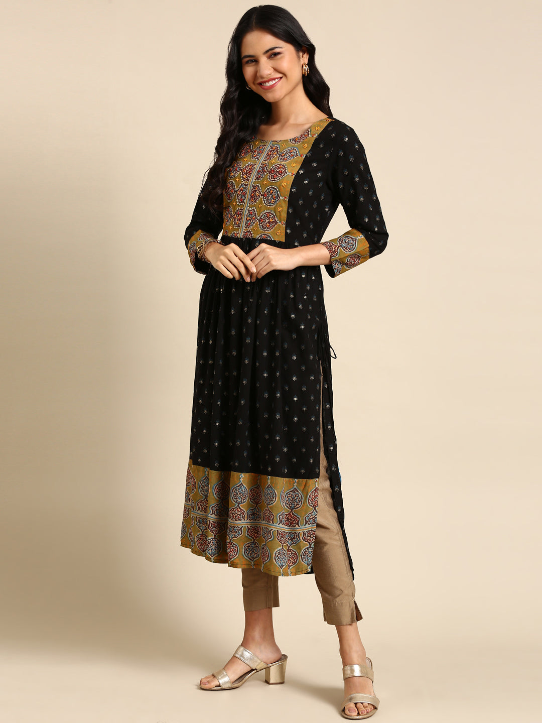 Women's Black Printed Anarkali Kurta