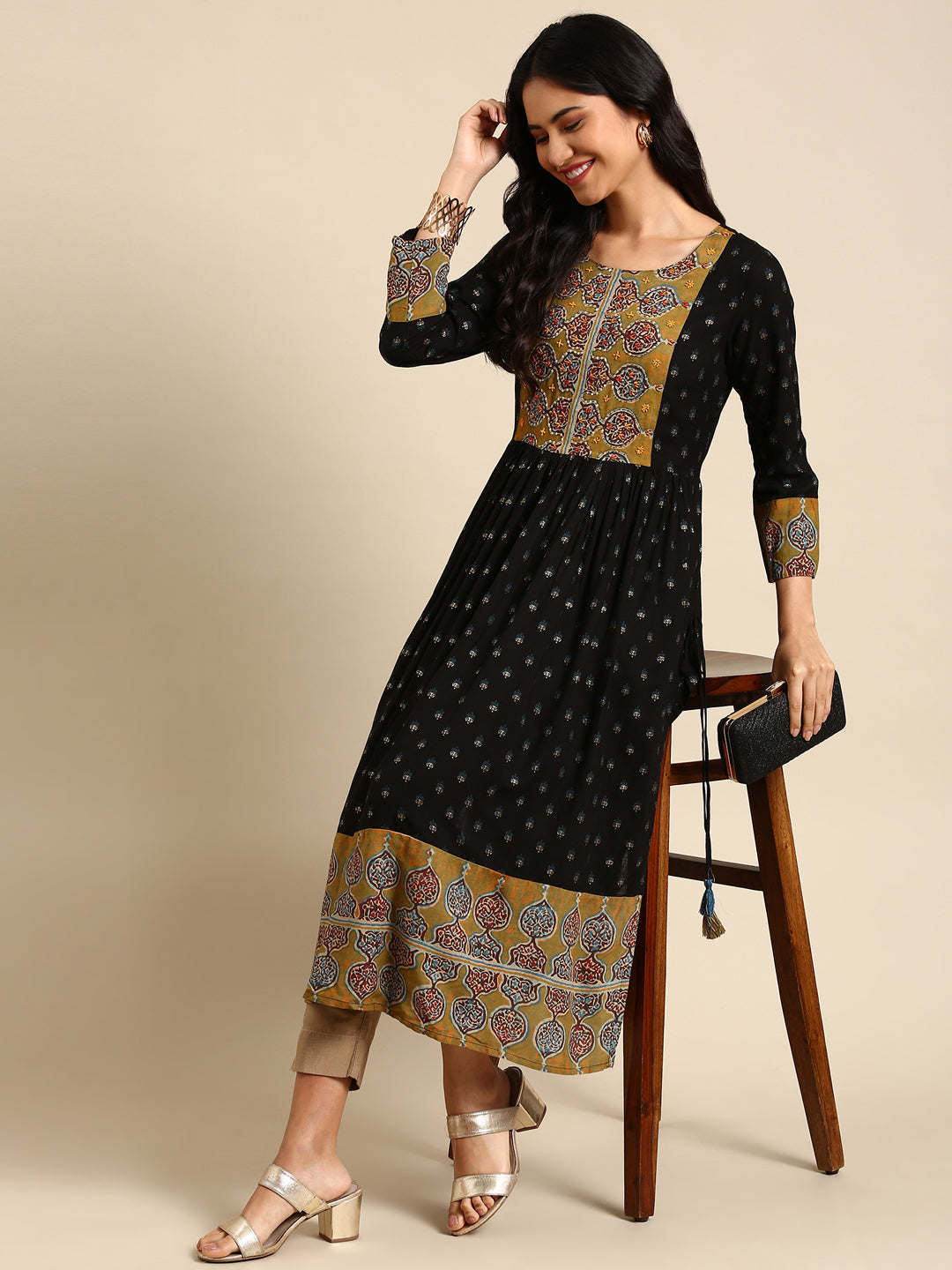 Women's Black Printed Anarkali Kurta