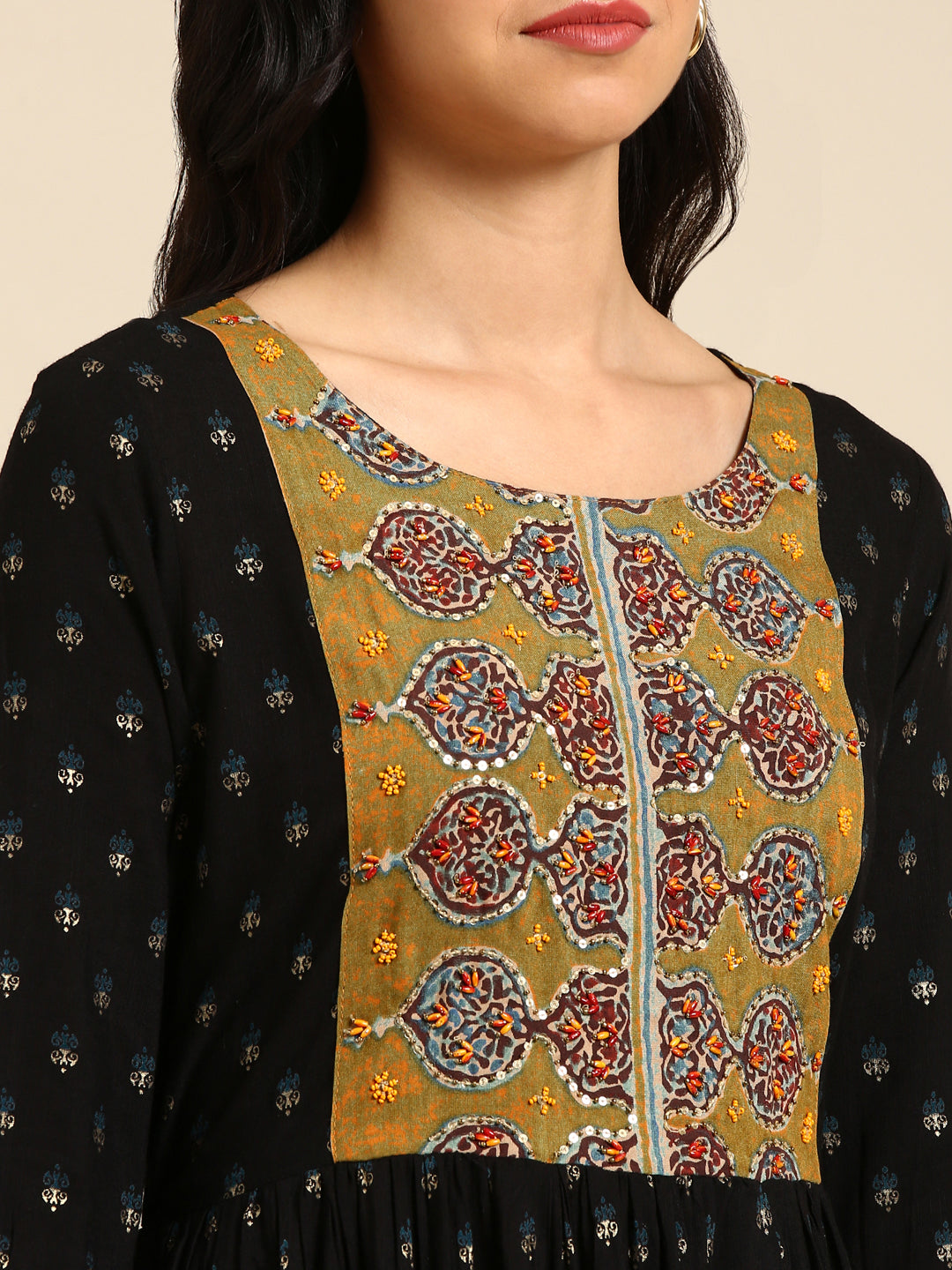 Women's Black Printed Anarkali Kurta