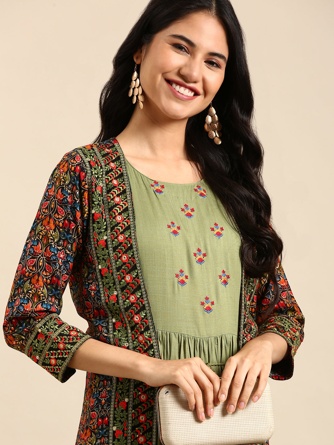 Women's Olive Printed Anarkali Kurta