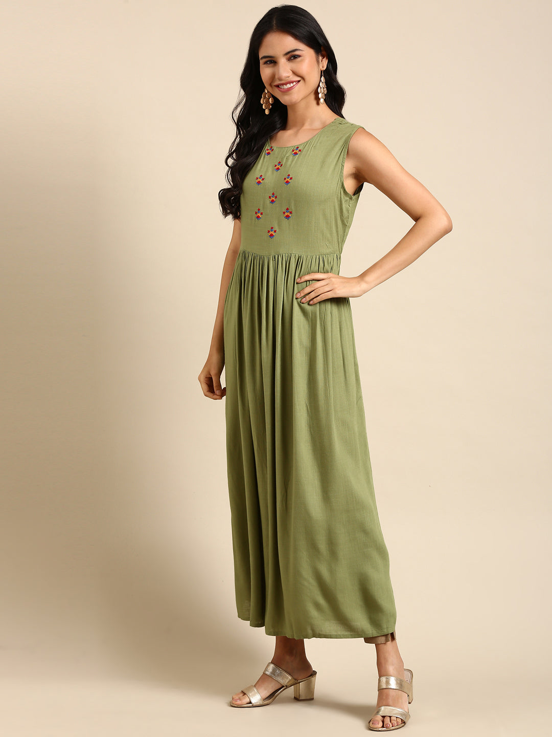 Women's Olive Printed Anarkali Kurta