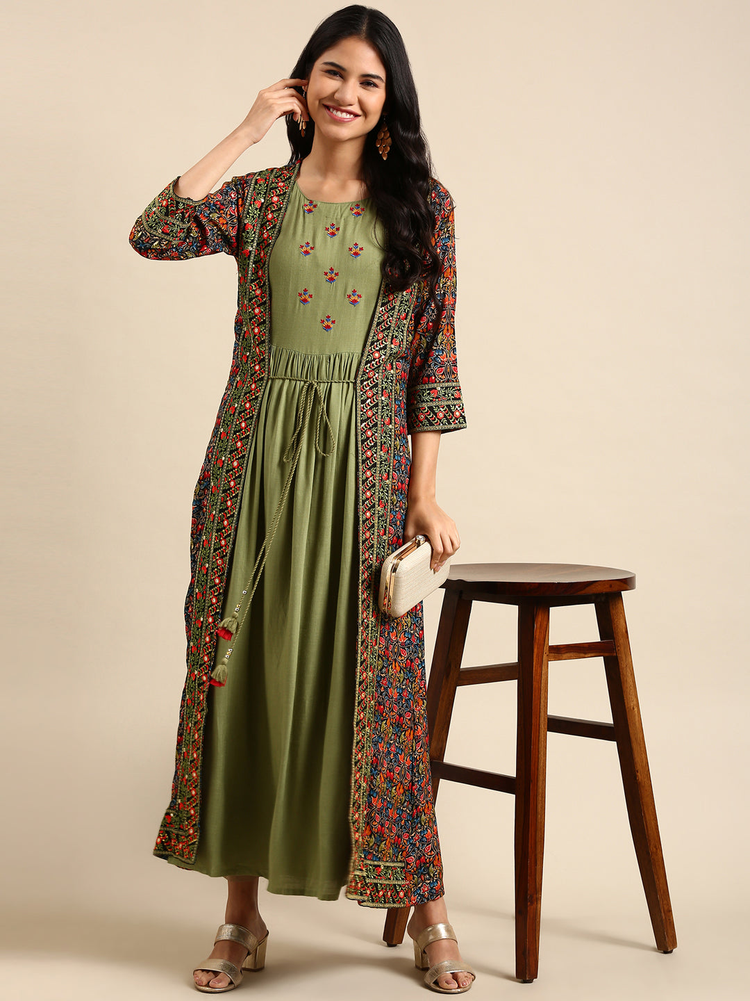 Women's Olive Printed Anarkali Kurta