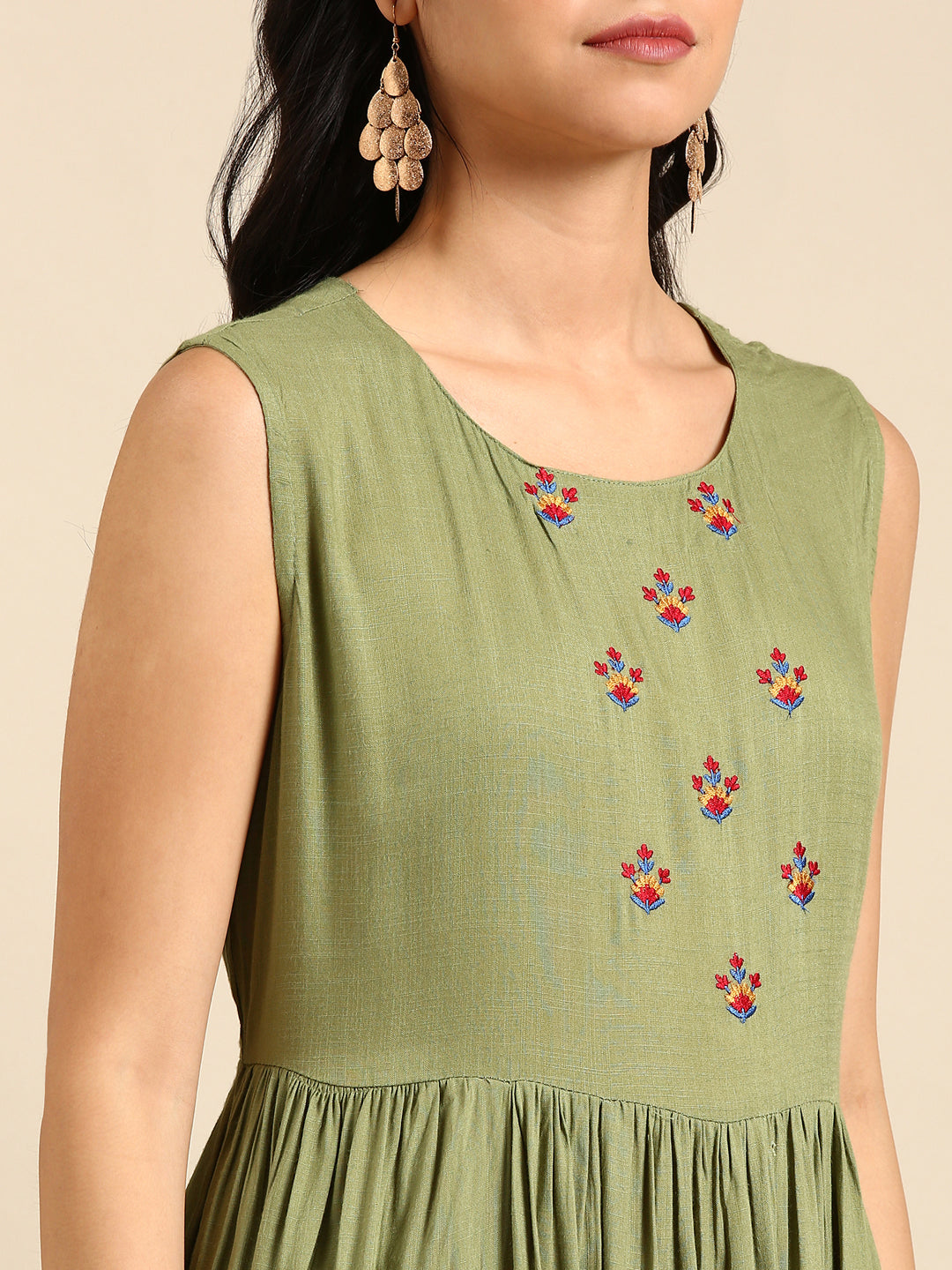 Women's Olive Printed Anarkali Kurta