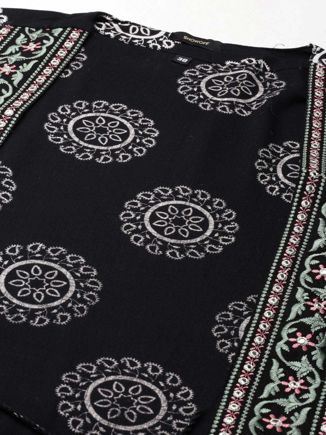 Women Black Embellished A-Line Kurta