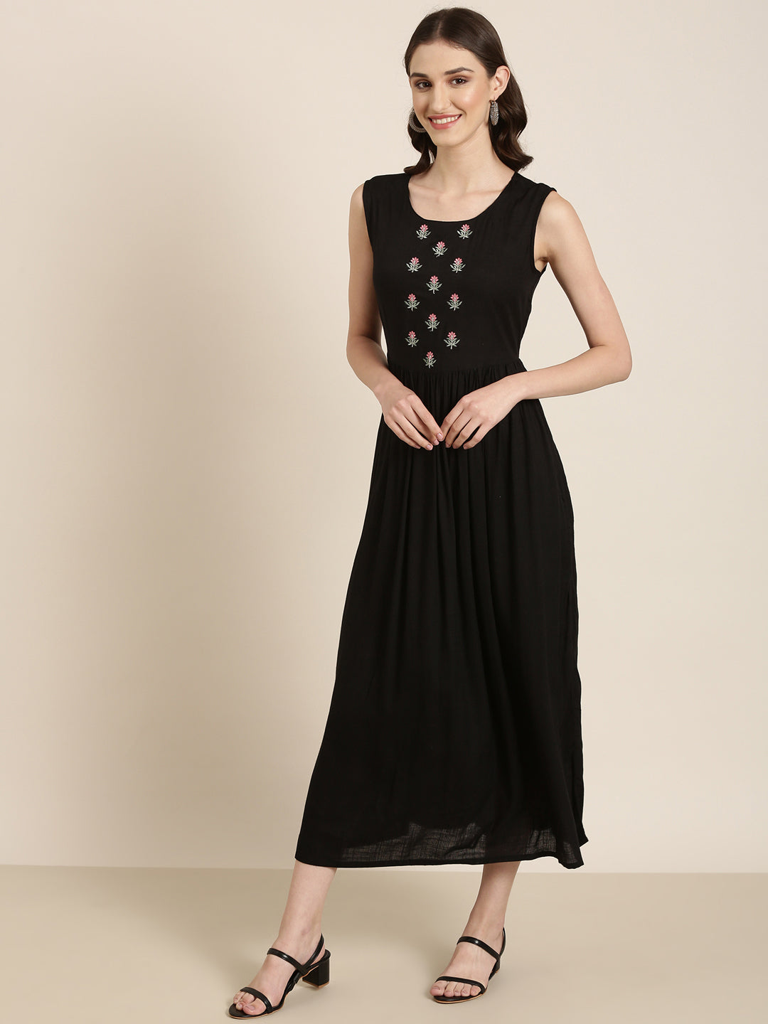 Women Black Embellished A-Line Kurta