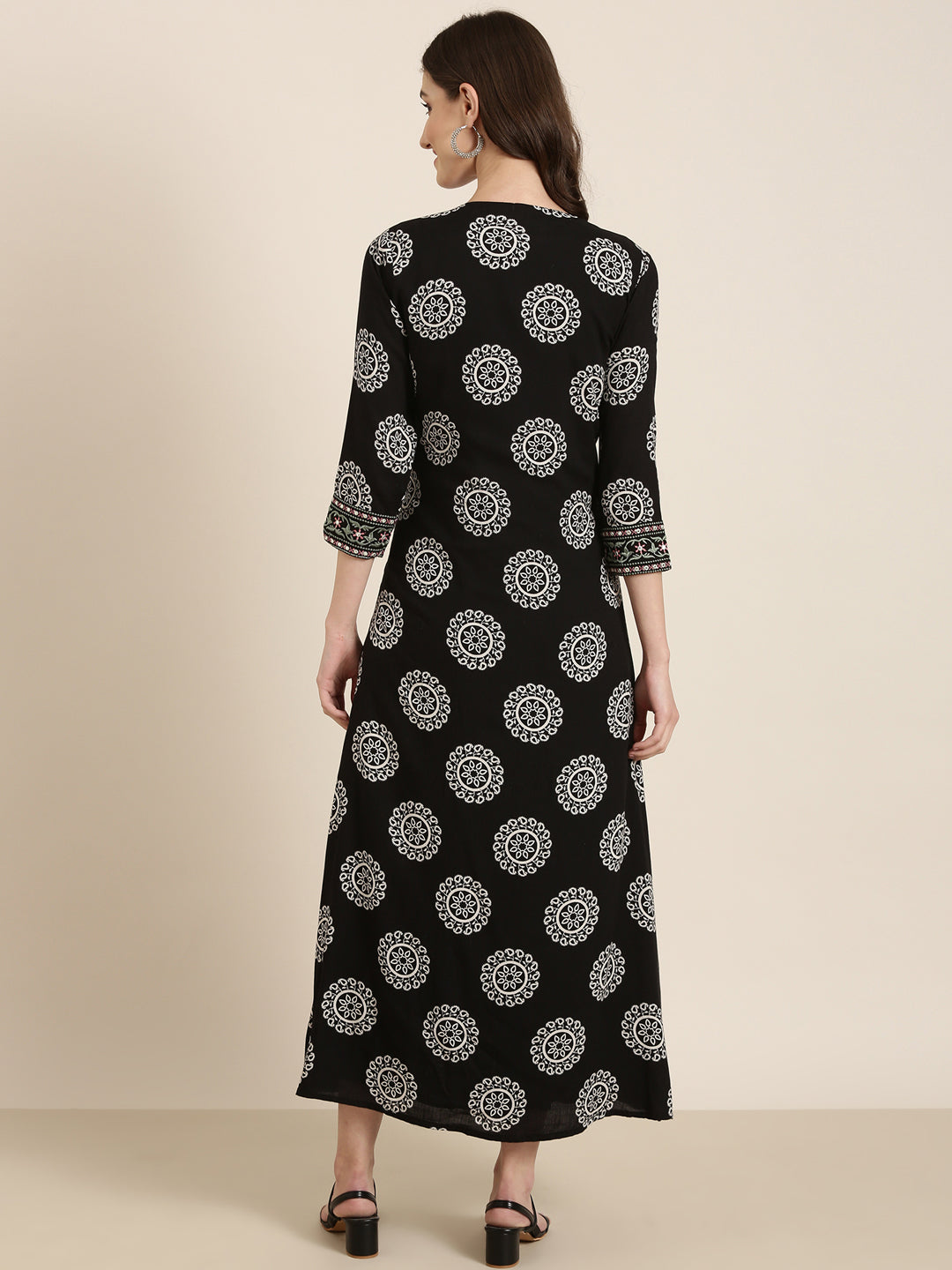 Women Black Embellished A-Line Kurta