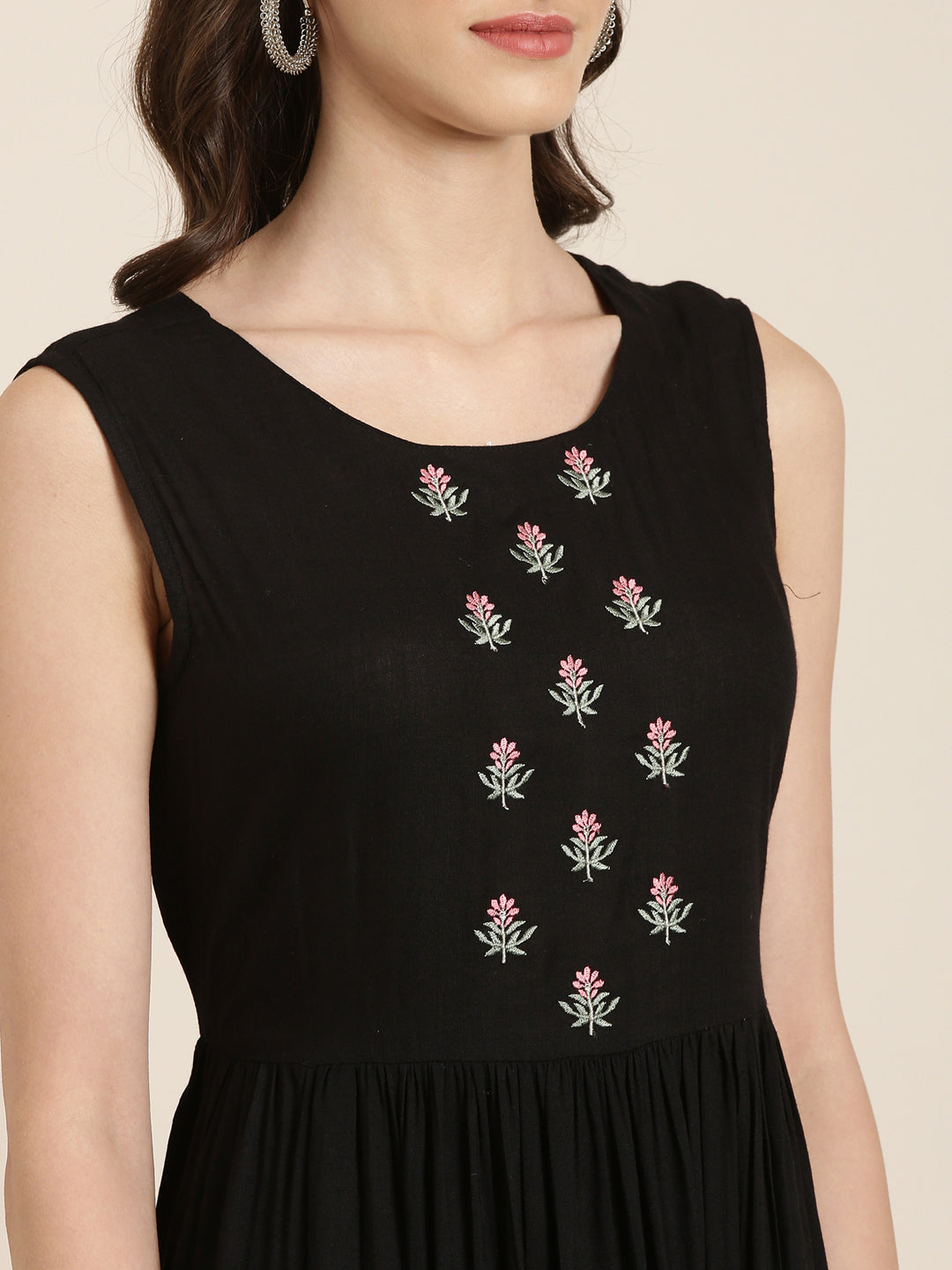 Women Black Embellished A-Line Kurta