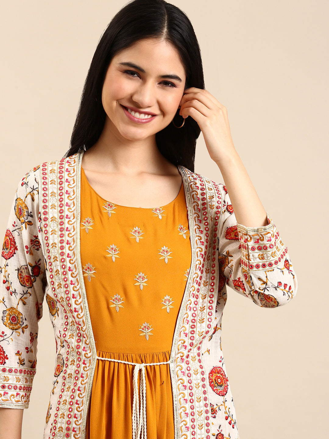 Women's Mustard Printed Straight Kurta