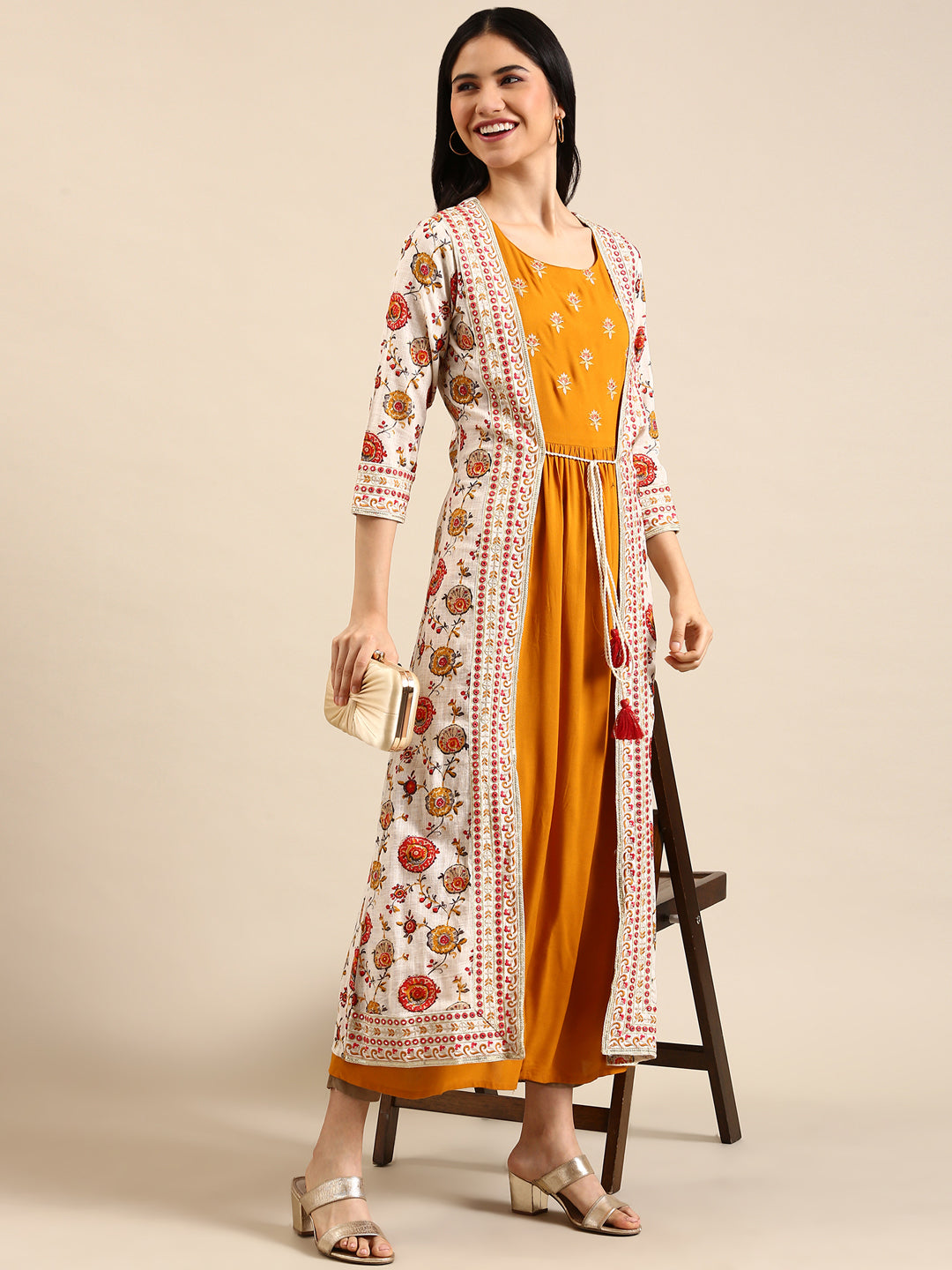 Women's Mustard Printed Straight Kurta