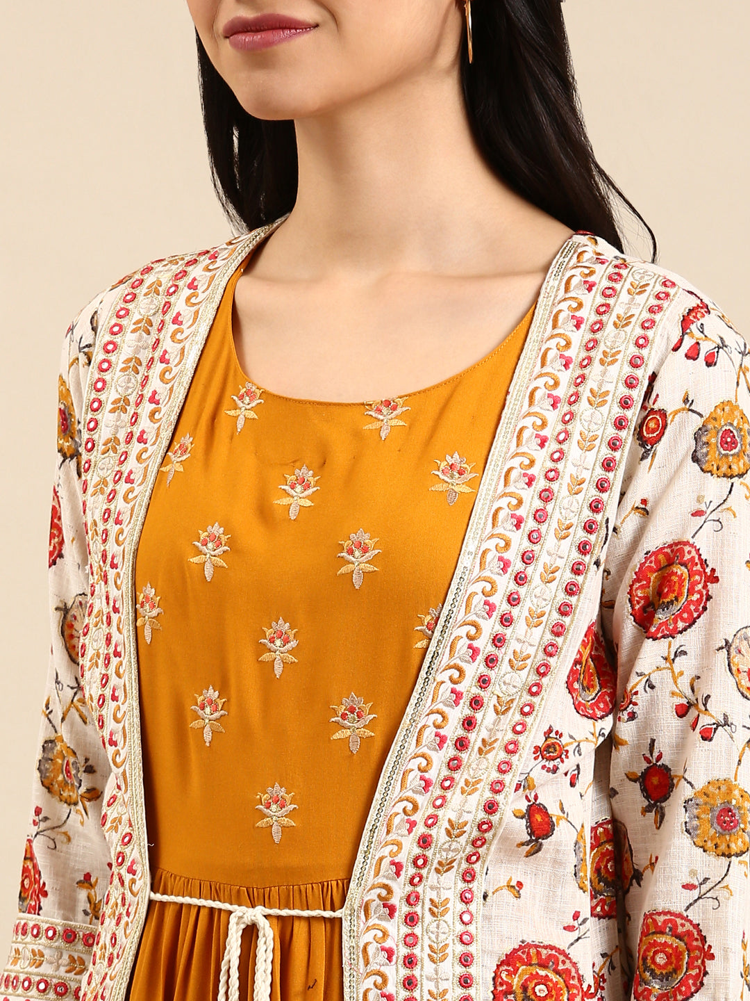 Women's Mustard Printed Straight Kurta