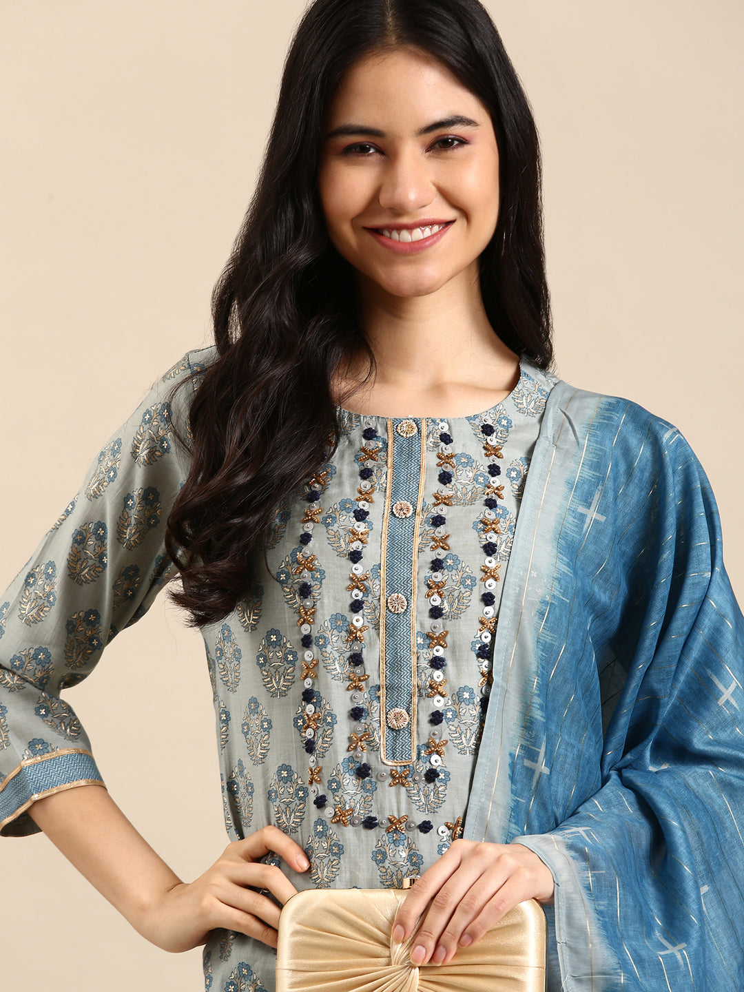 Women's Blue Floral Kurta Set