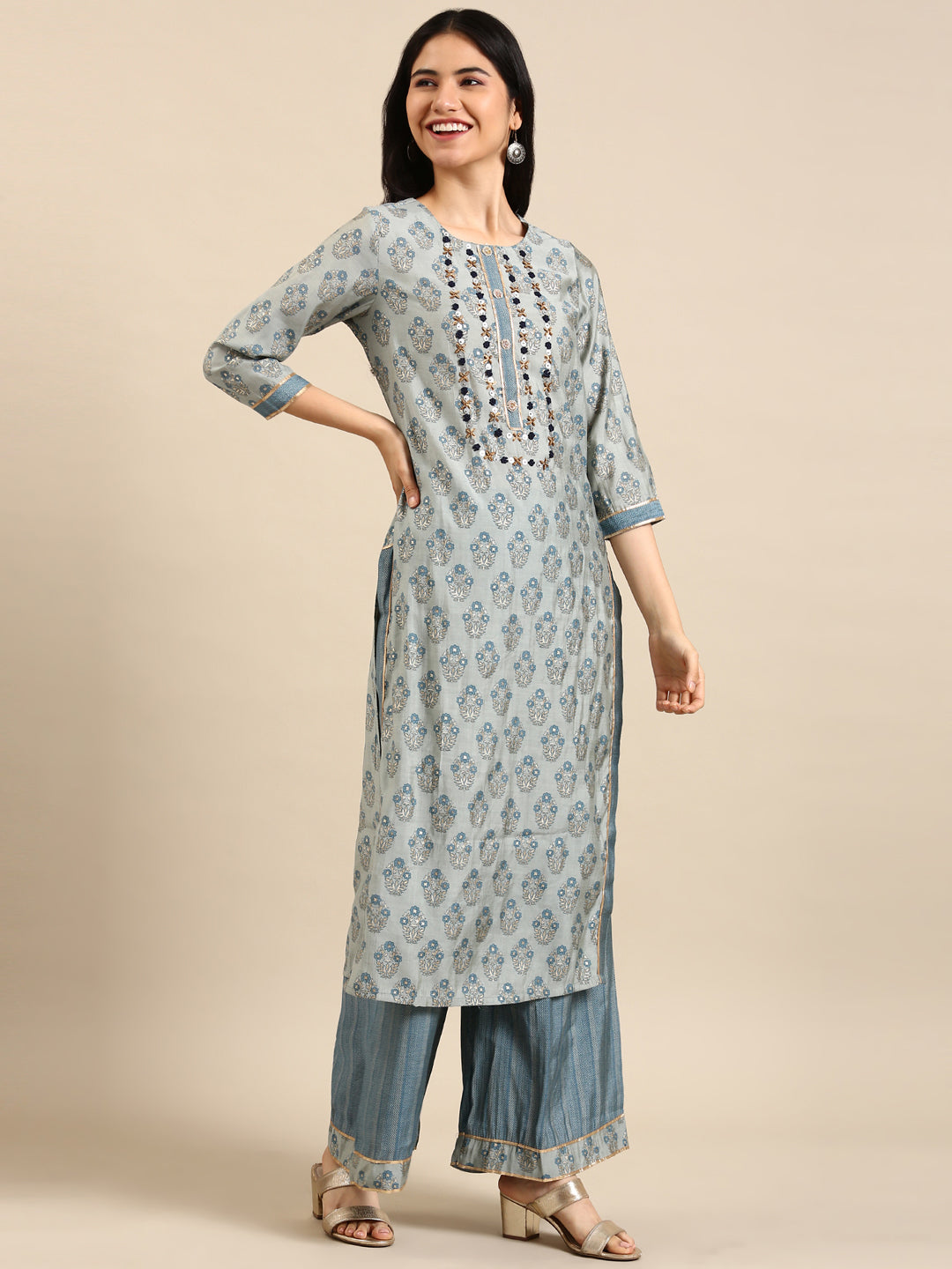 Women's Blue Floral Kurta Set