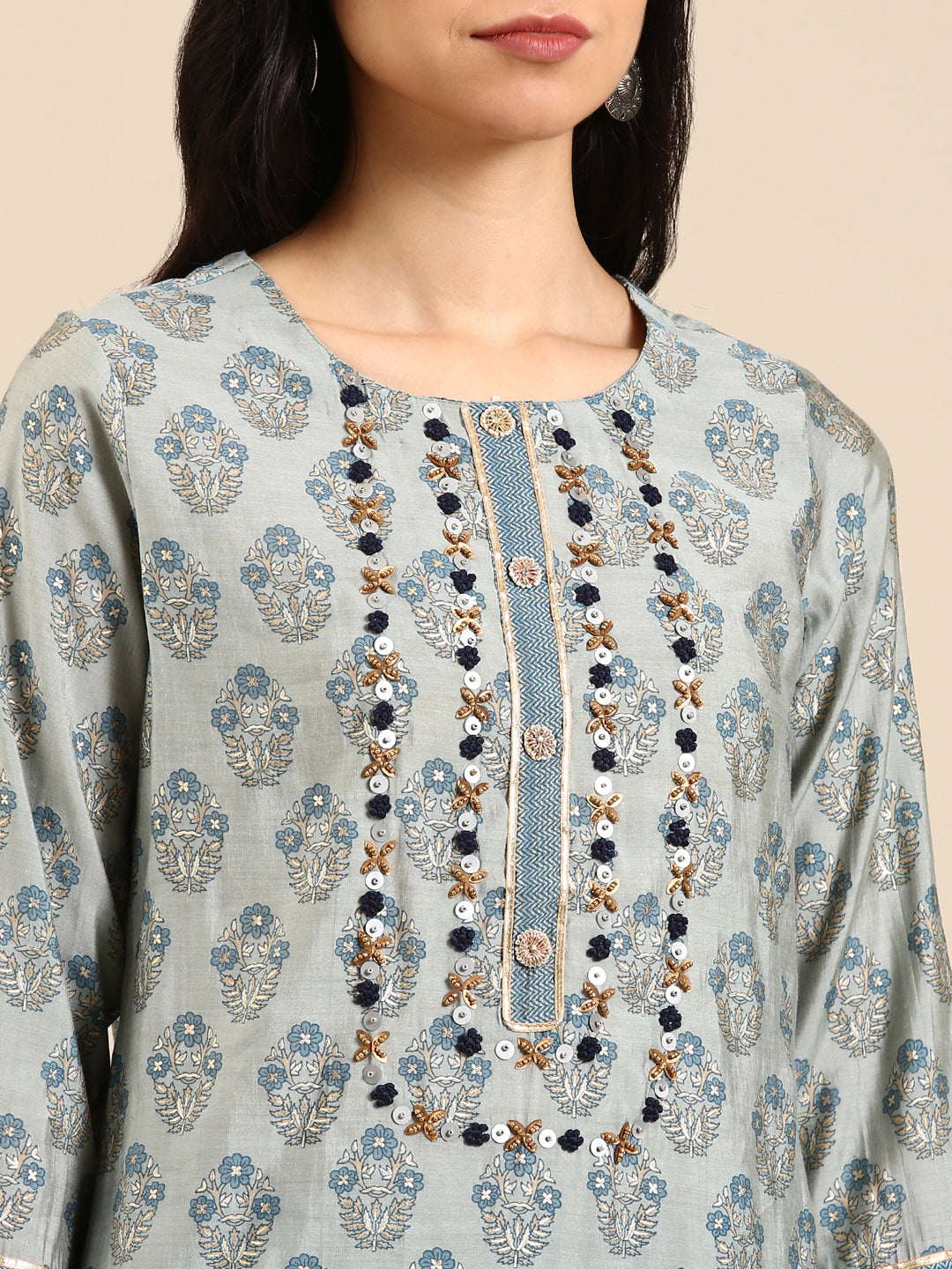 Women's Blue Floral Kurta Set