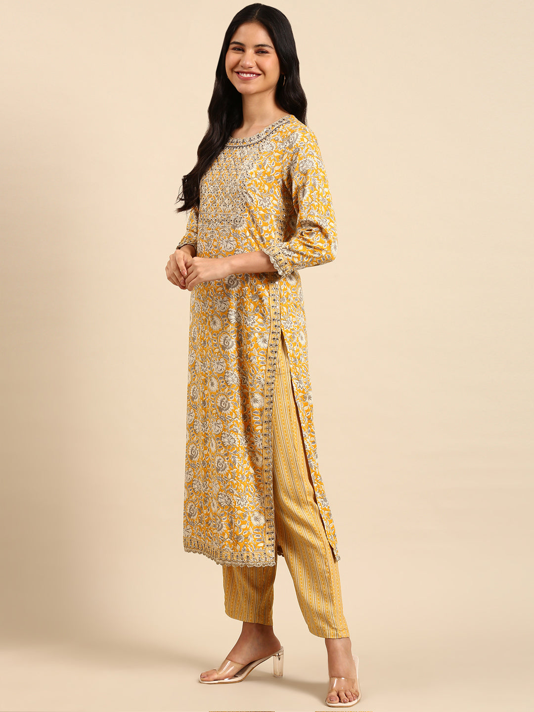 Women's Yellow Printed Kurta Set