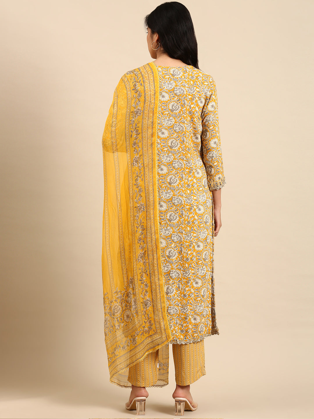 Women's Yellow Printed Kurta Set