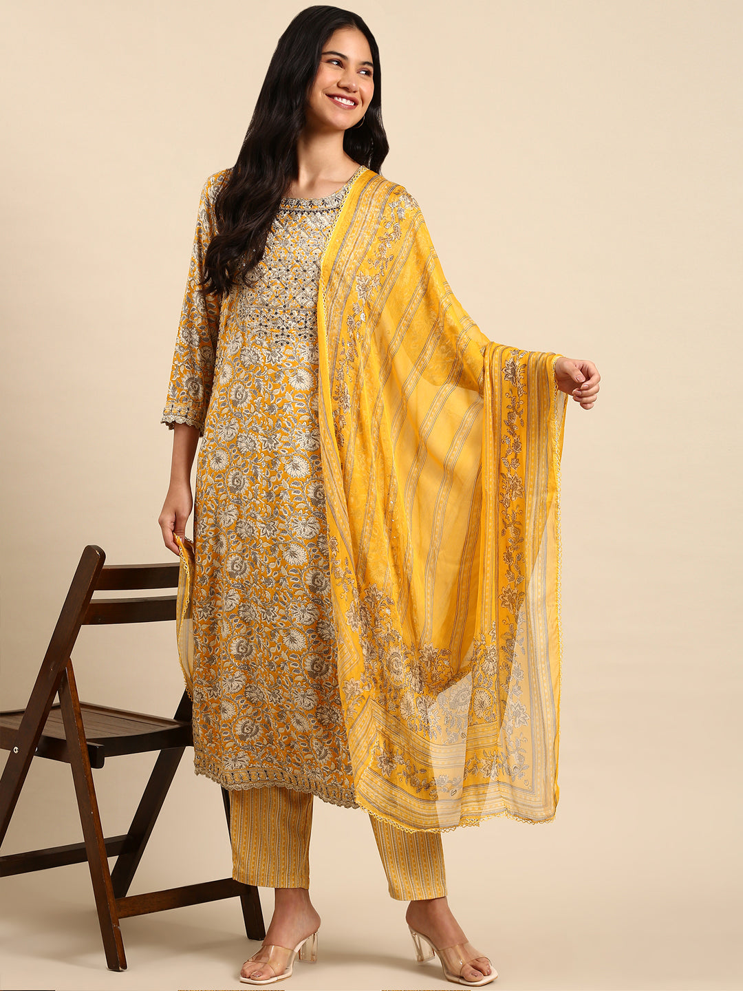 Women's Yellow Printed Kurta Set