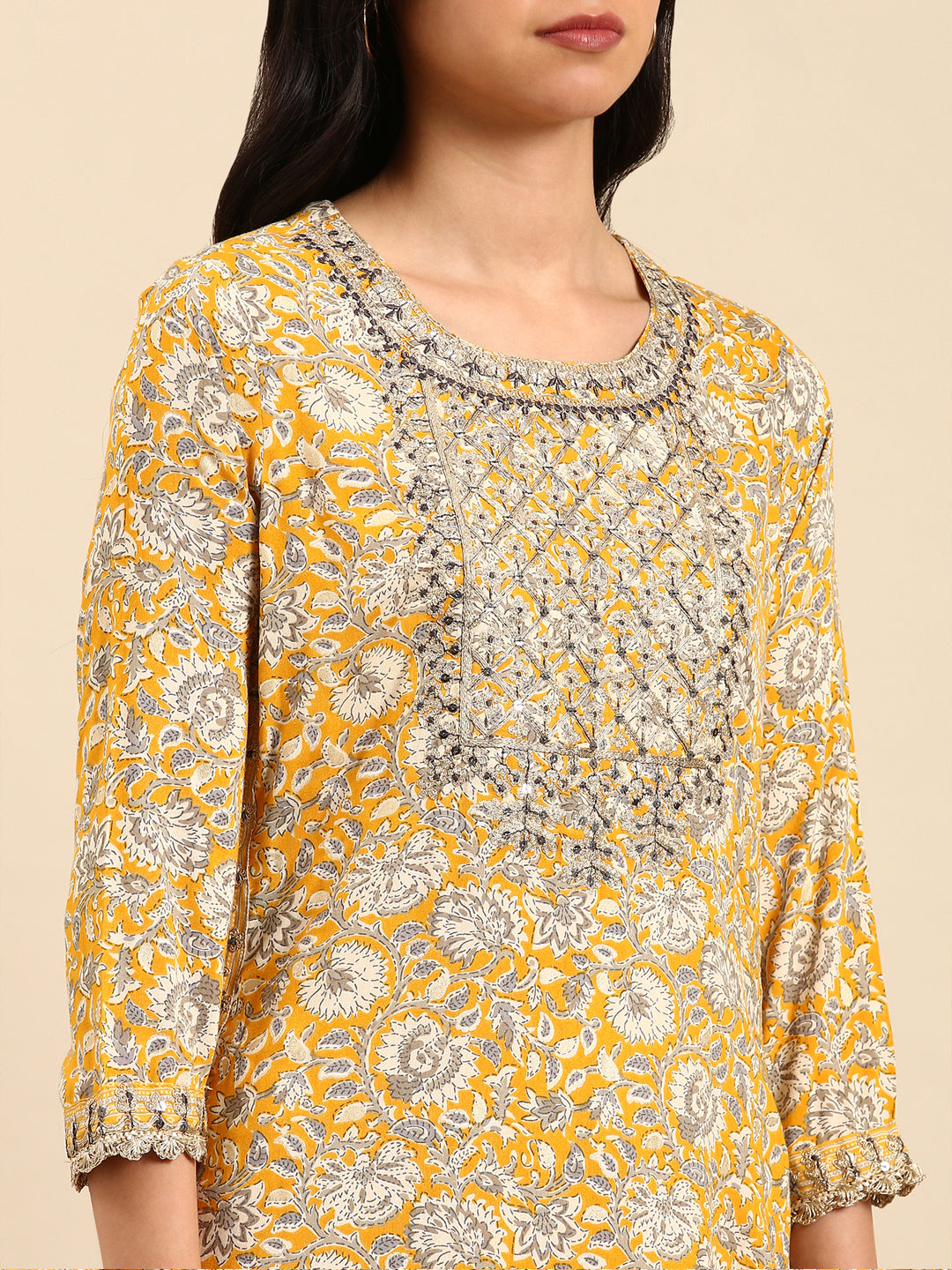 Women's Yellow Printed Kurta Set