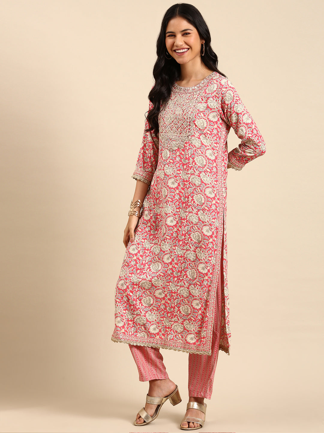 Women's Pink Printed Kurta Set