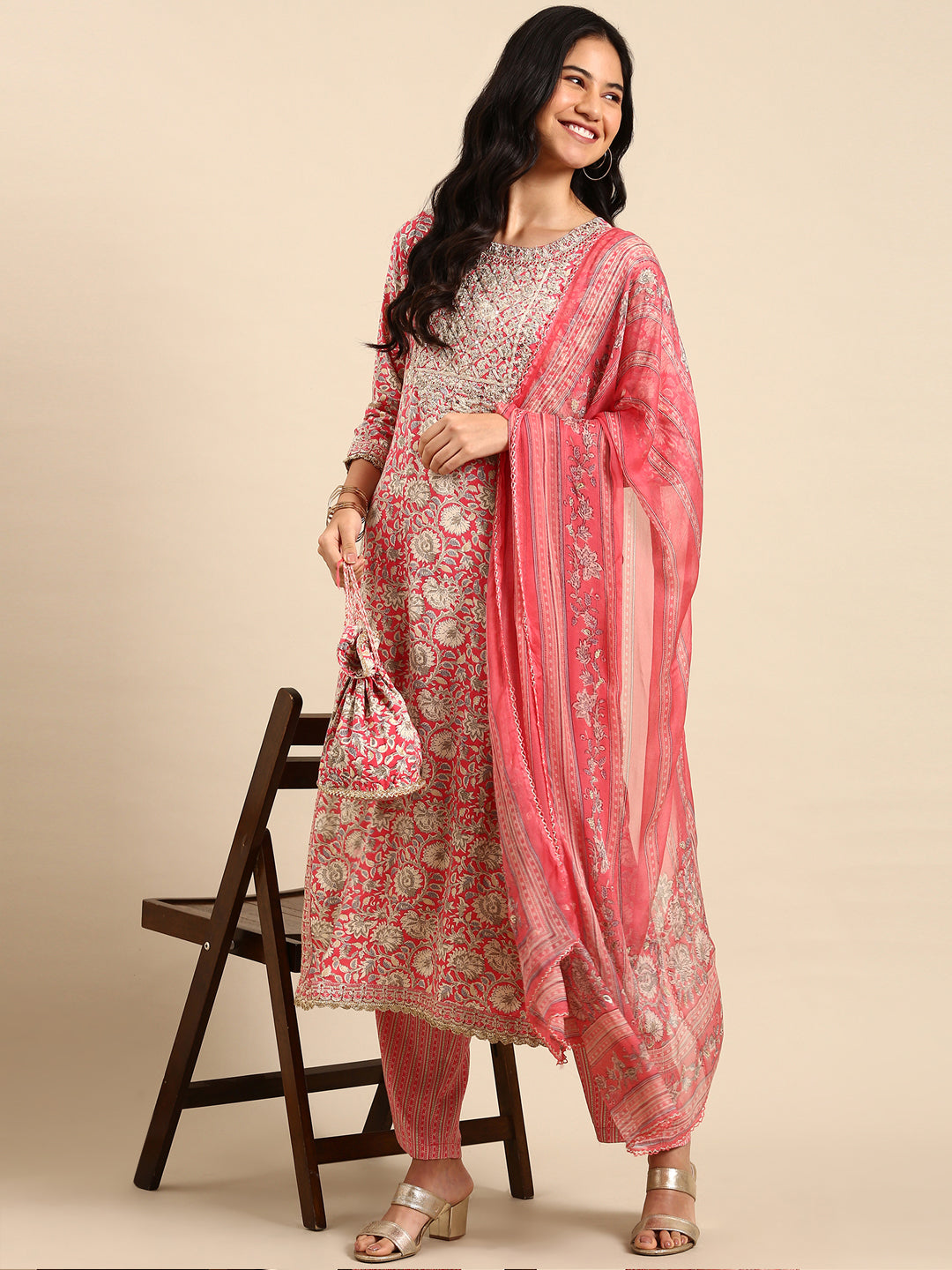 Women's Pink Printed Kurta Set