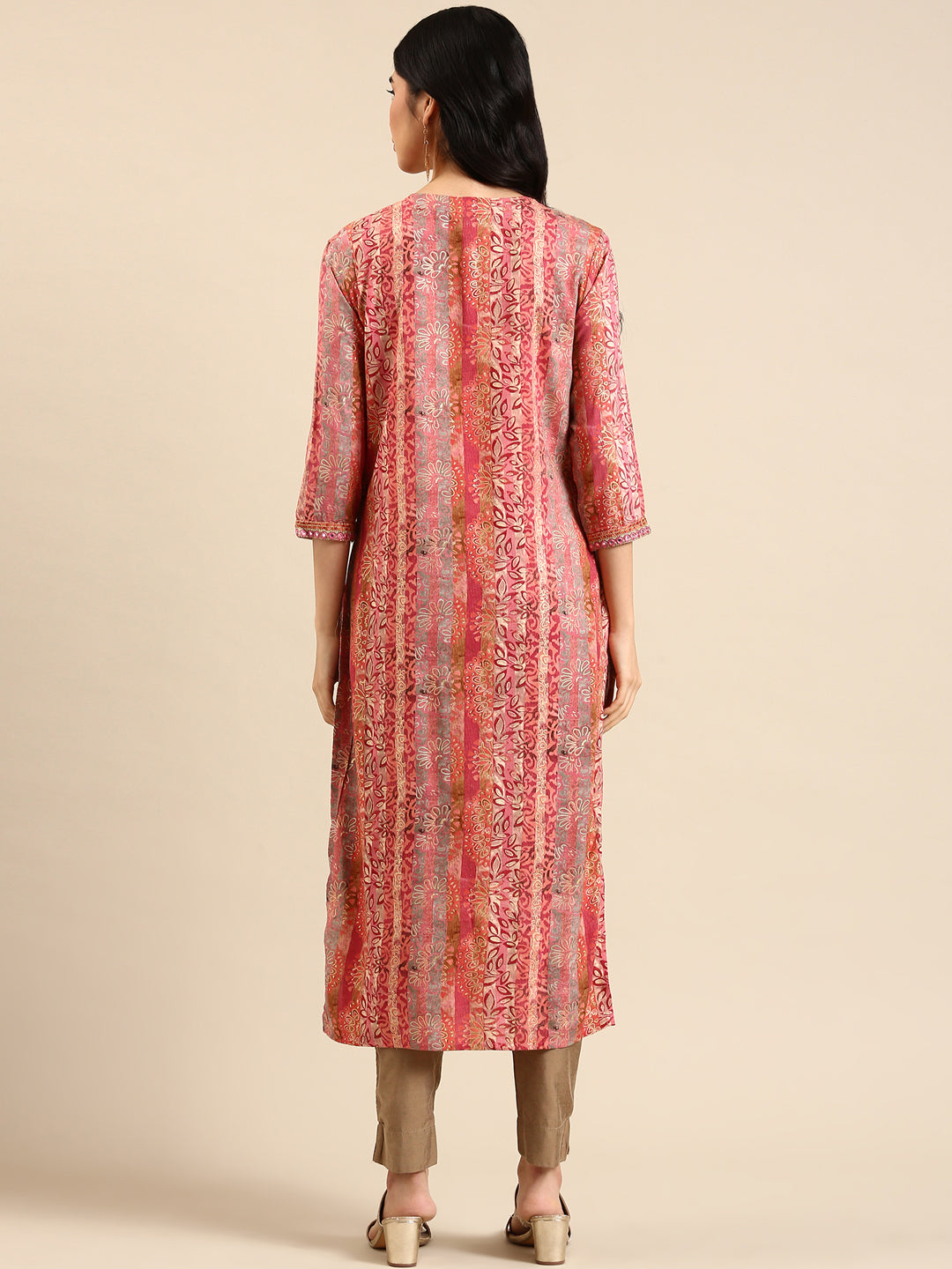 Women's Pink Printed Straight Kurta