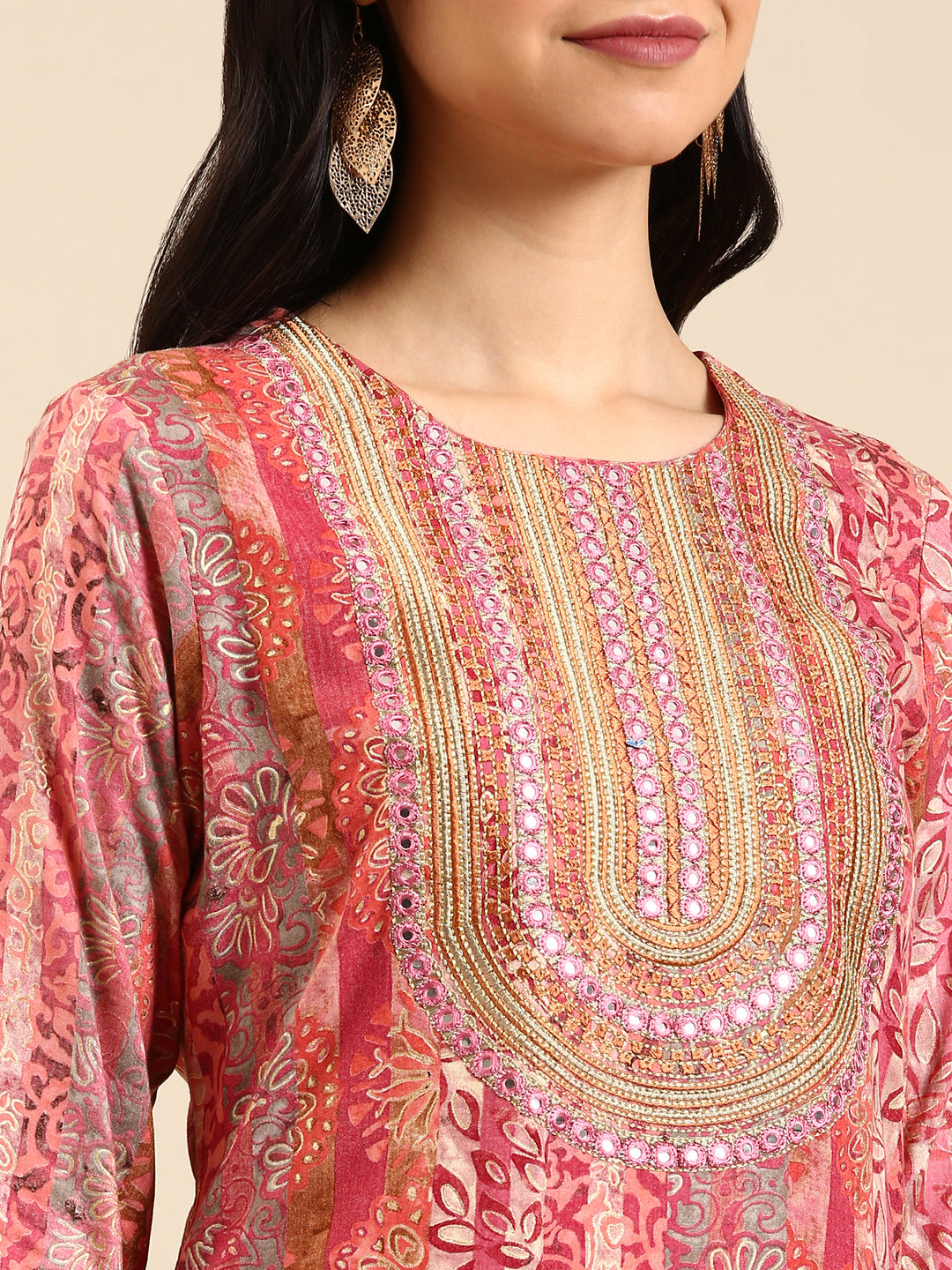 Women's Pink Printed Straight Kurta