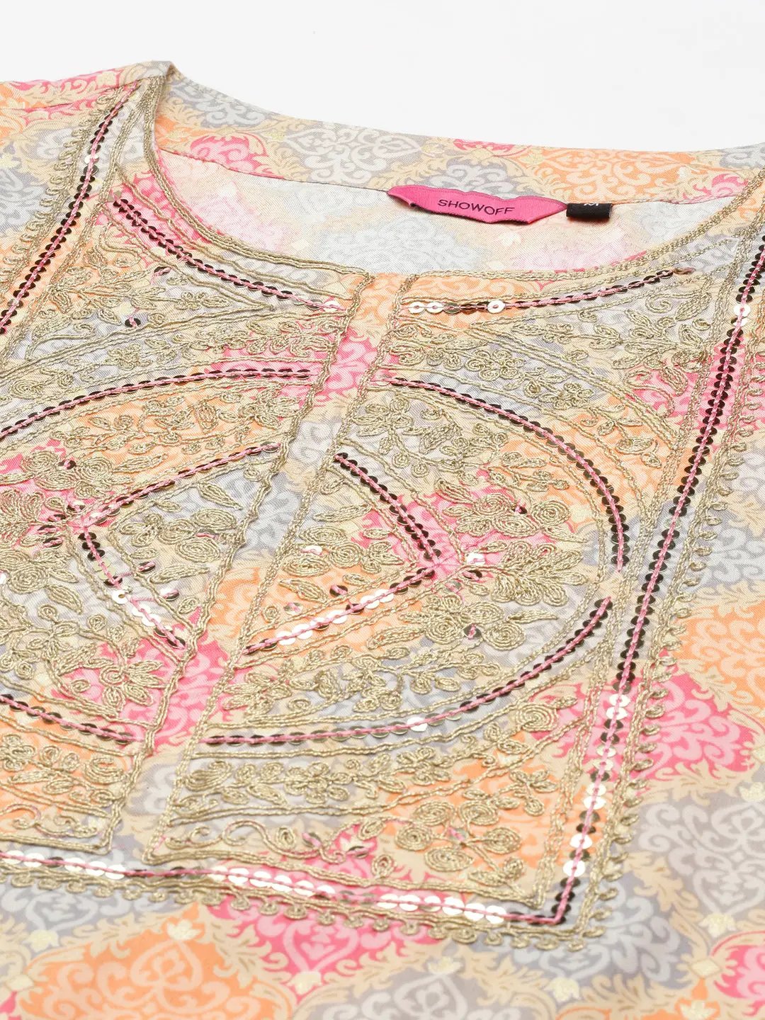 Women's Pink Colourblock Kurta Set