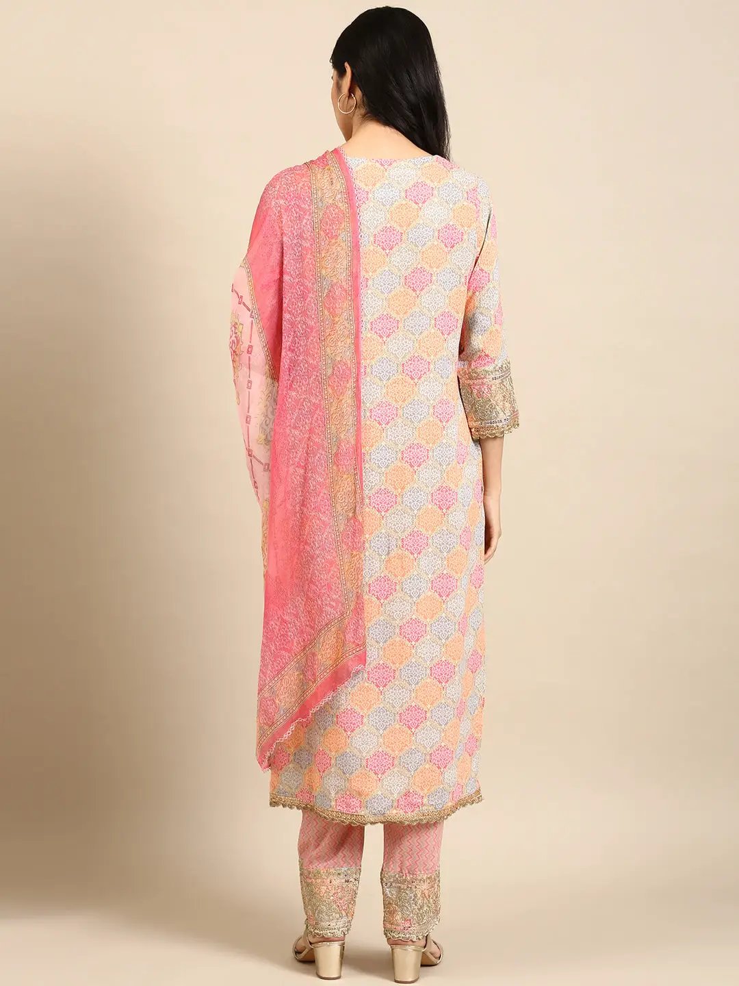 Women's Pink Colourblock Kurta Set