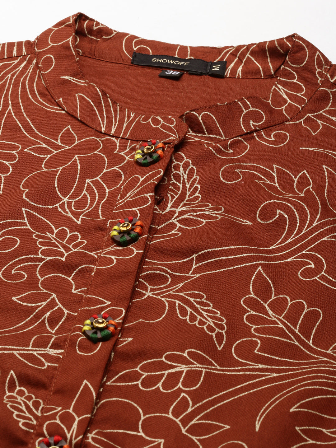 Women's Brown Floral Straight Kurta