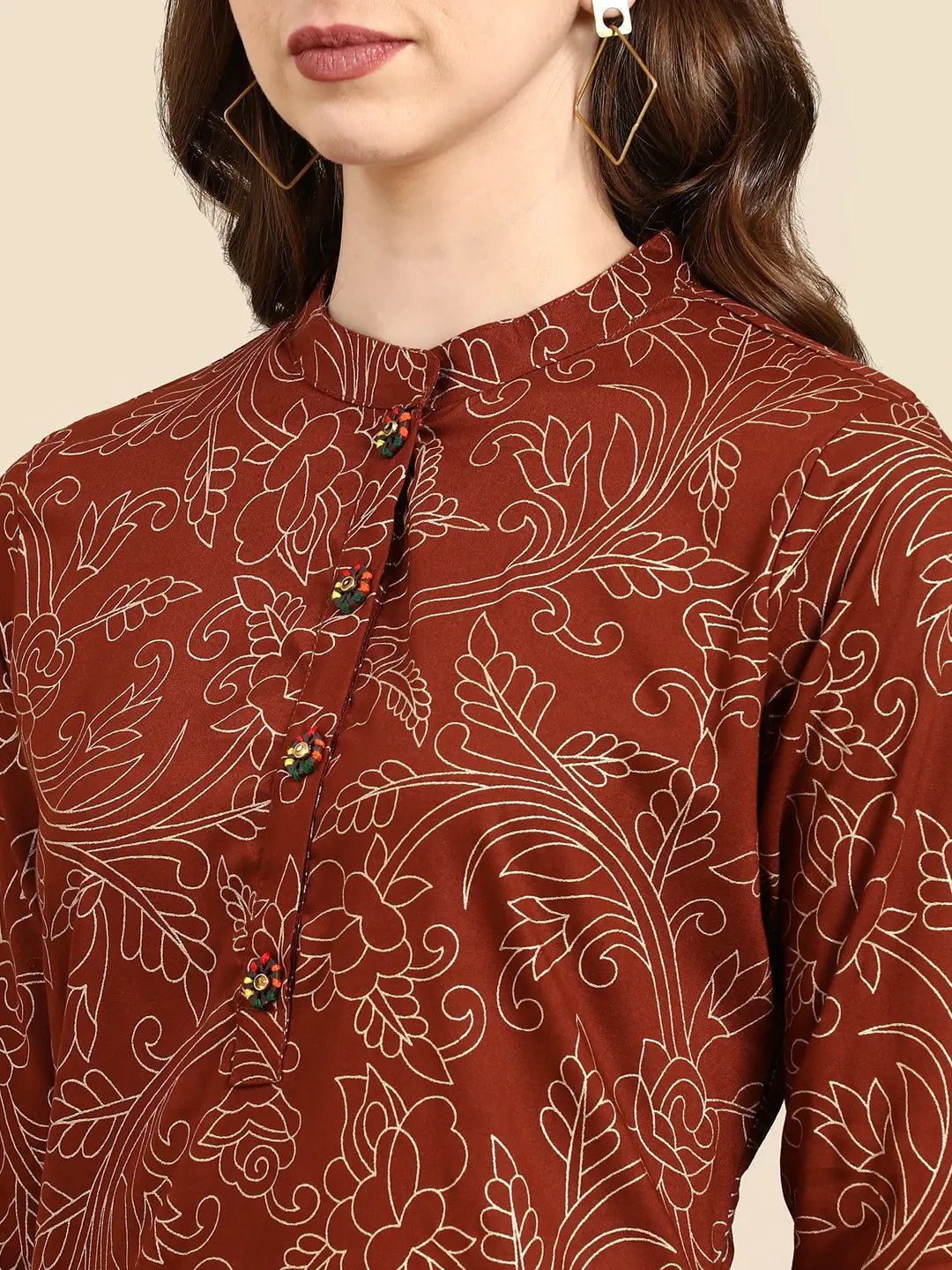 Women's Brown Floral Straight Kurta