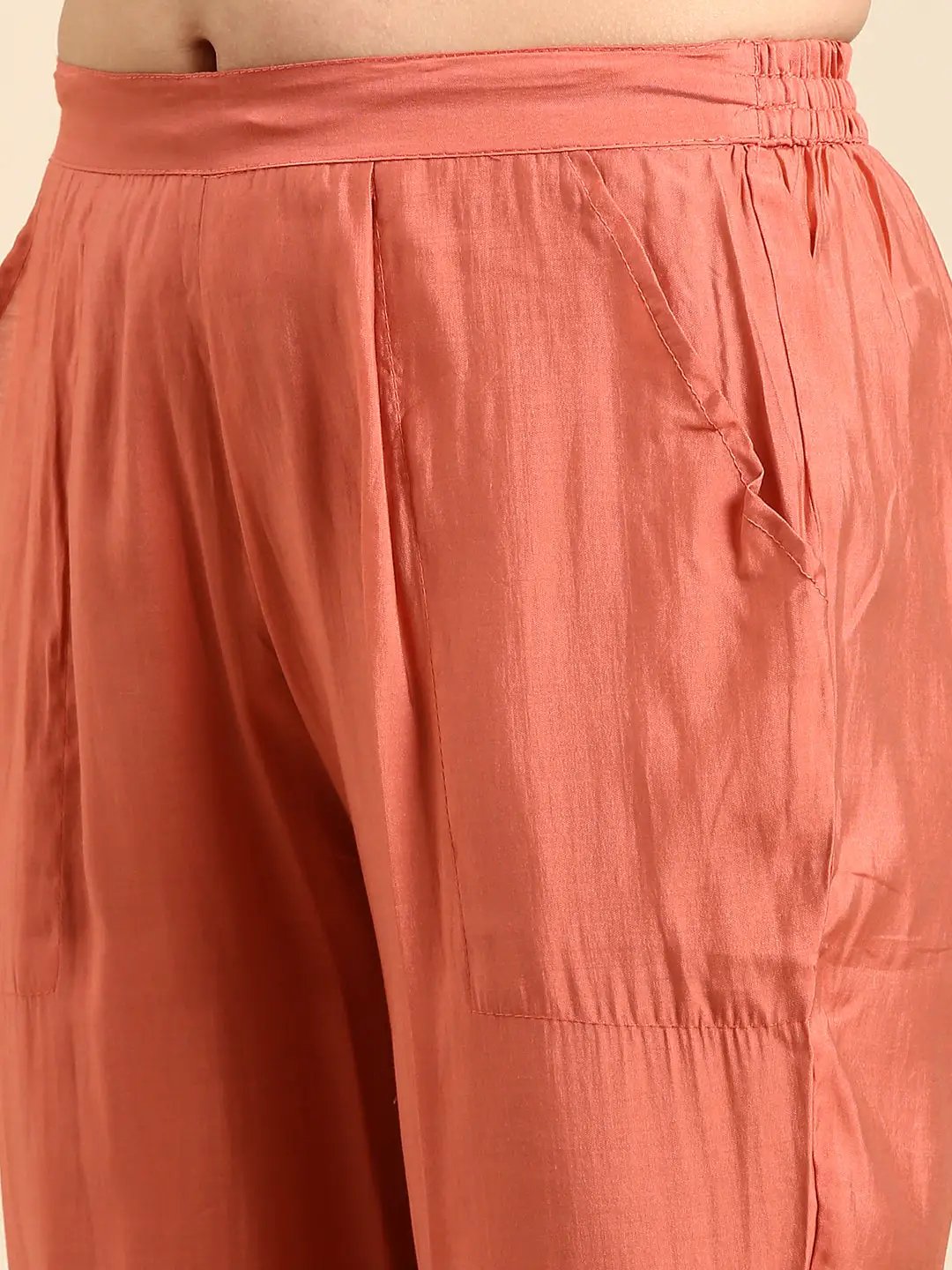 Women's Peach Floral Beads & Stones Kurta Set with Dupatta