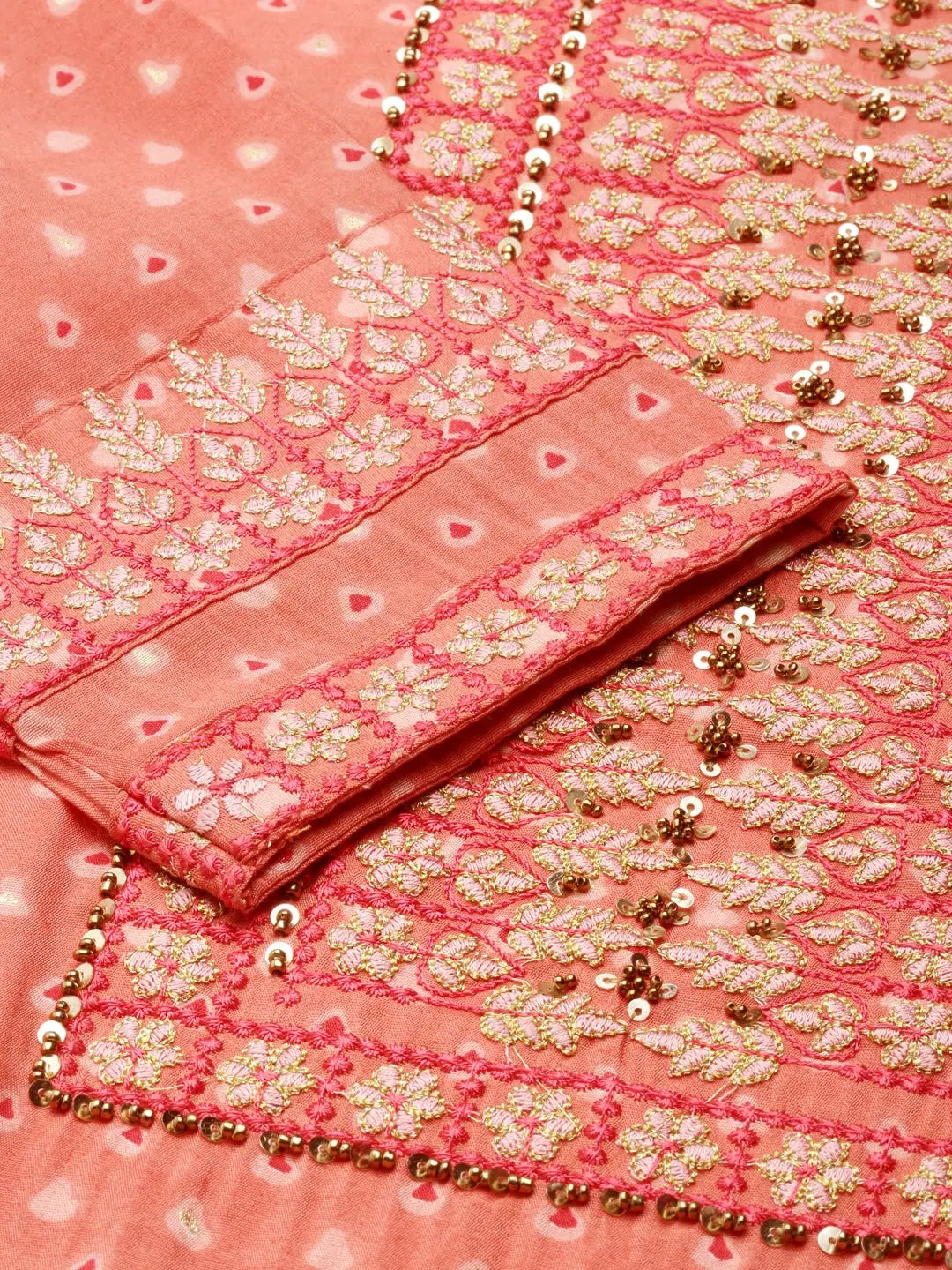Women's Peach Floral Beads & Stones Kurta Set with Dupatta