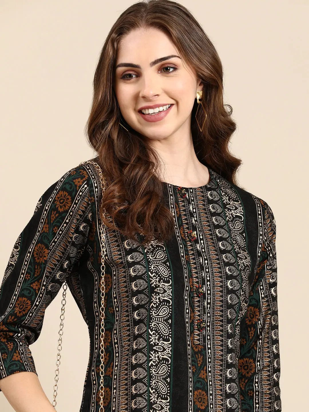 Women's Black Printed Straight Kurta