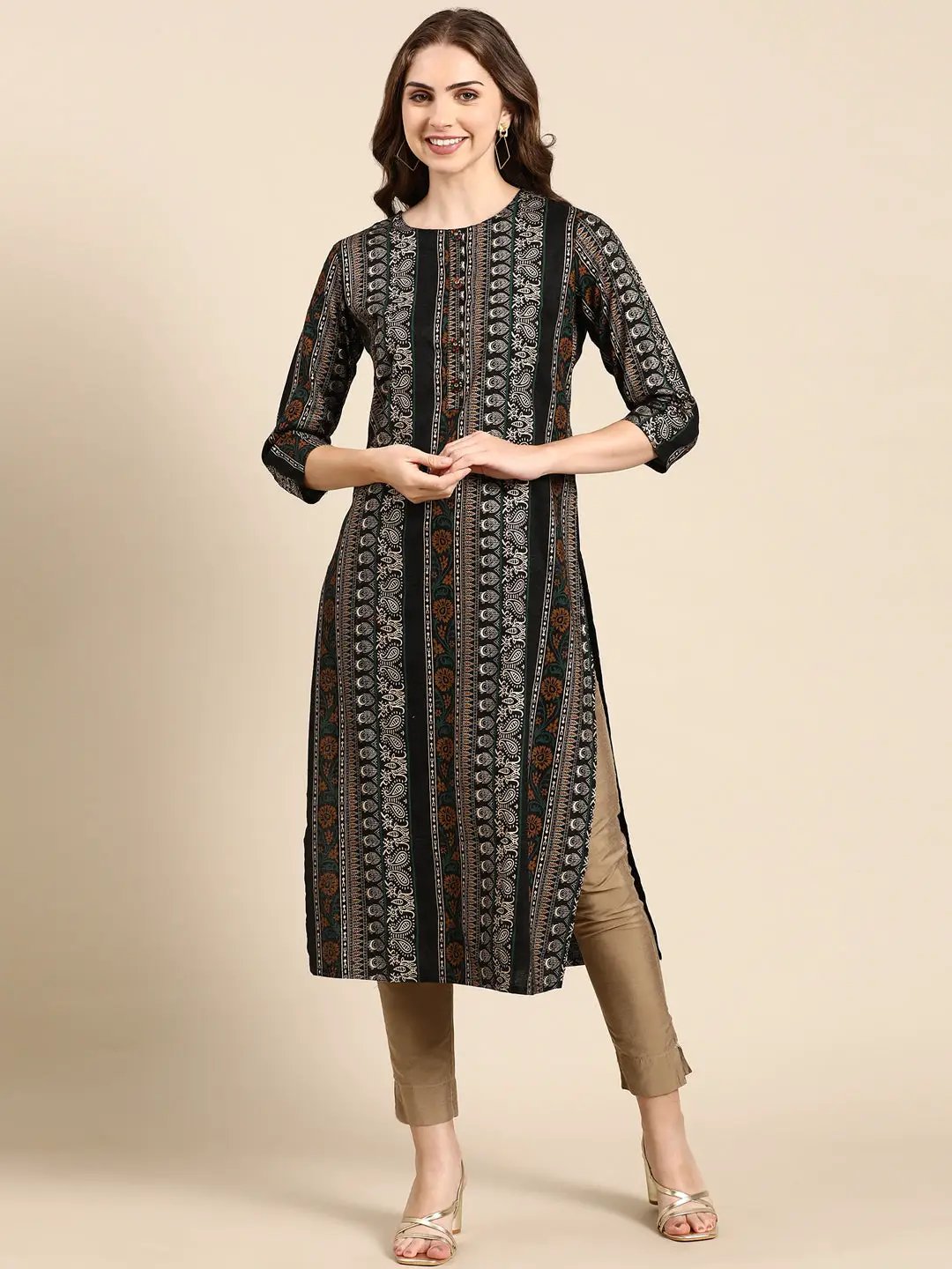 Women's Black Printed Straight Kurta