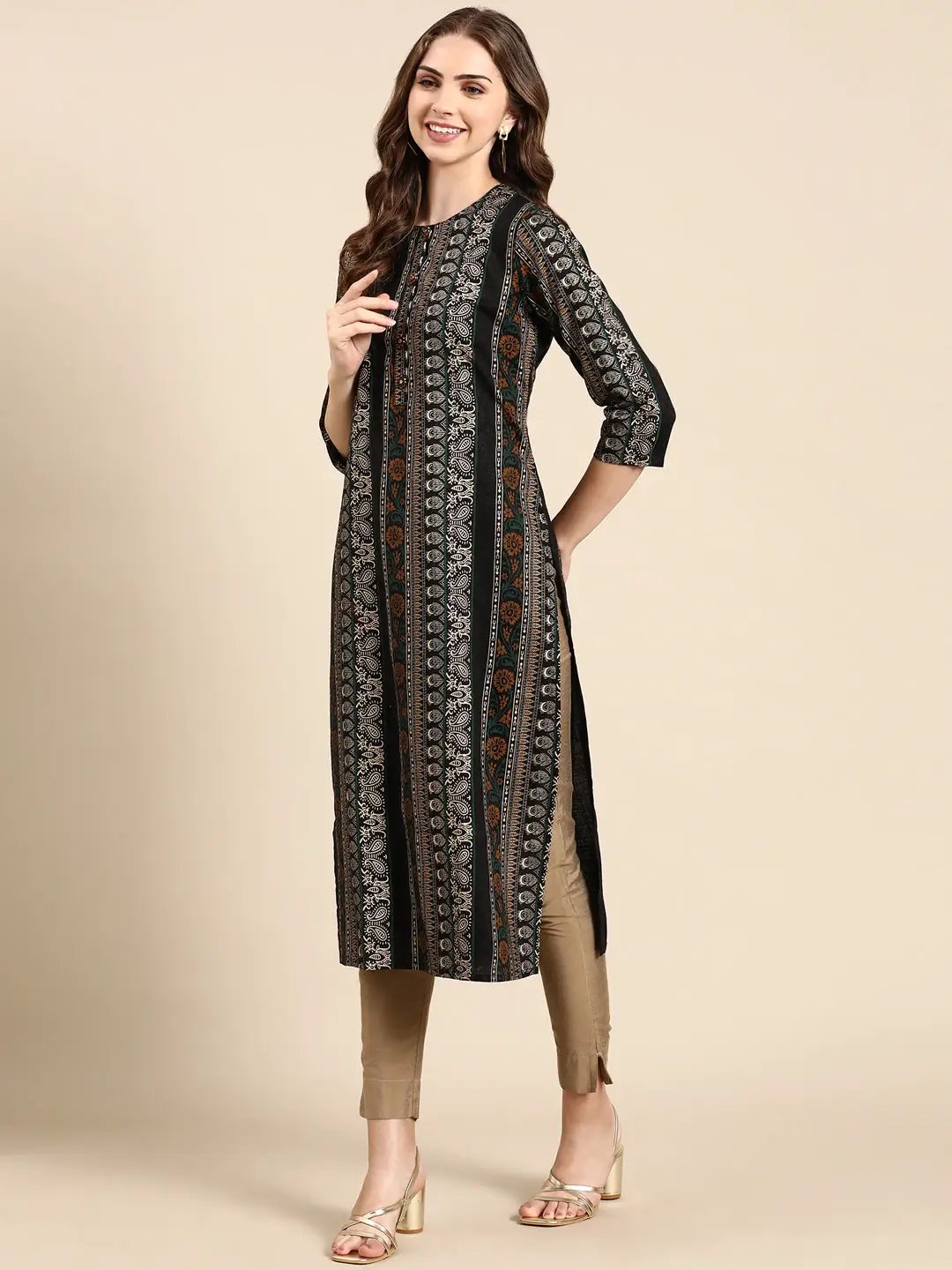 Women's Black Printed Straight Kurta