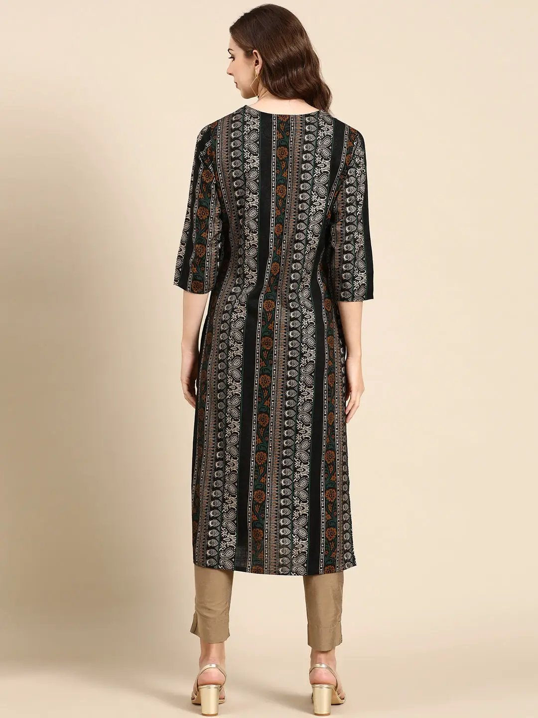Women's Black Printed Straight Kurta