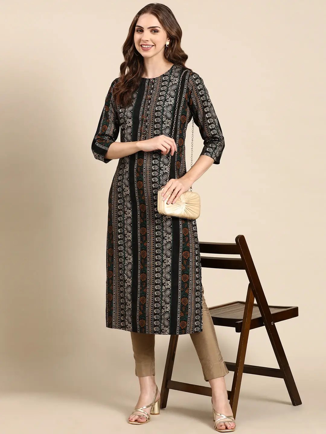 Women's Black Printed Straight Kurta