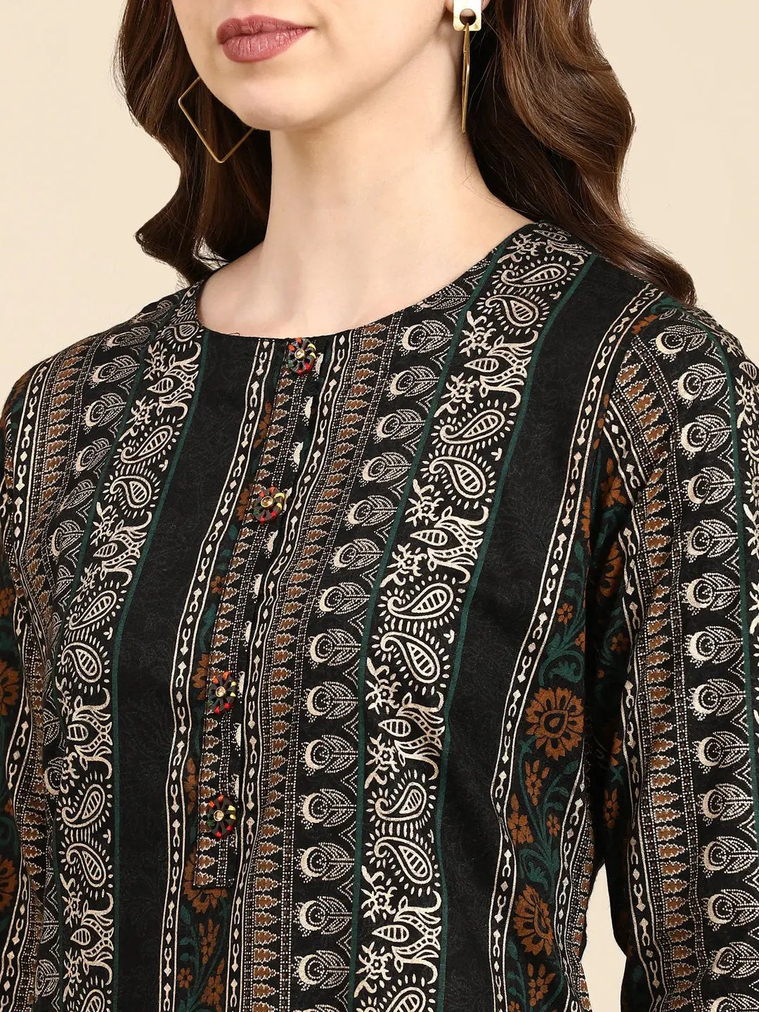 Women's Black Printed Straight Kurta