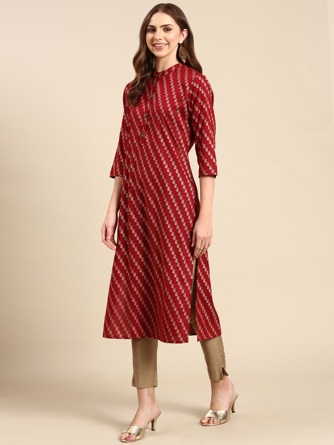Women's Maroon Printed Straight Kurta