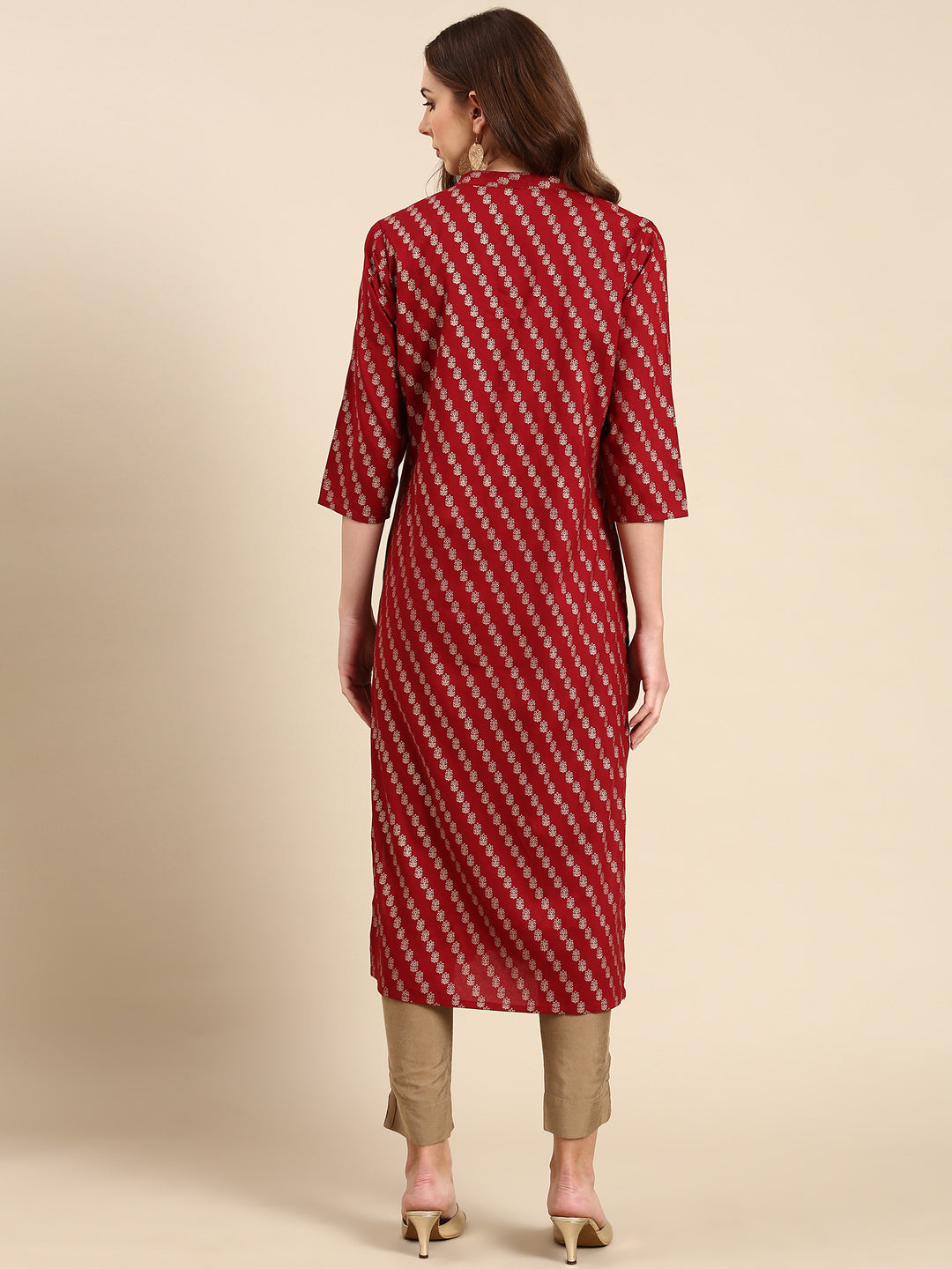 Women's Maroon Printed Straight Kurta