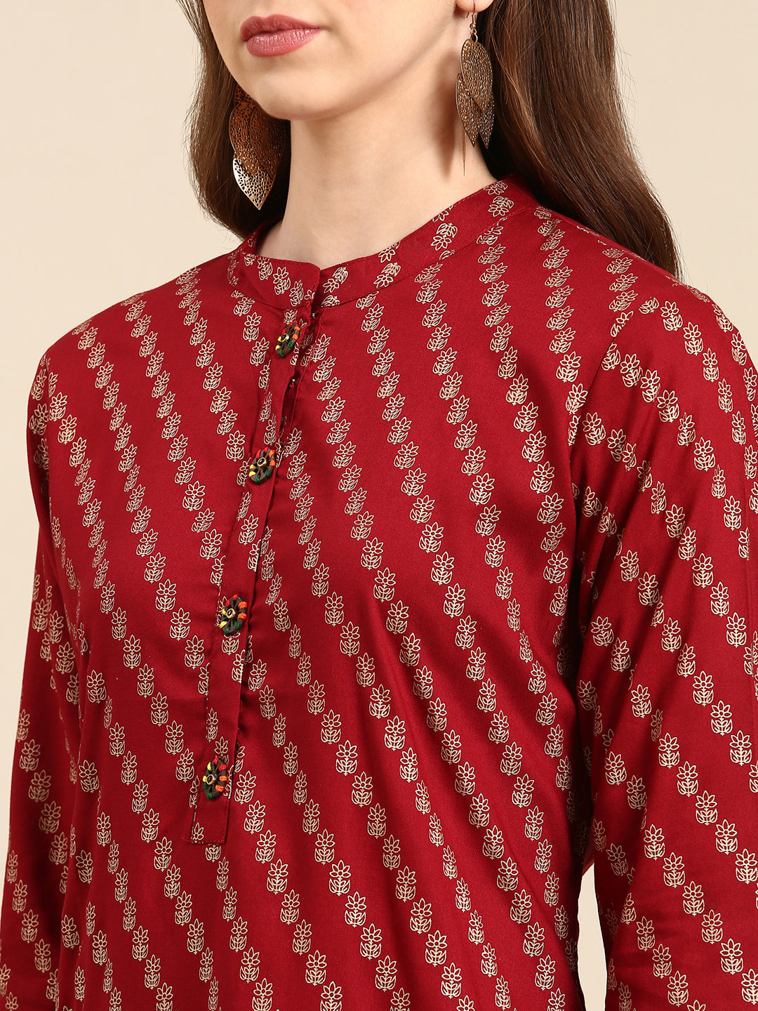 Women's Maroon Printed Straight Kurta
